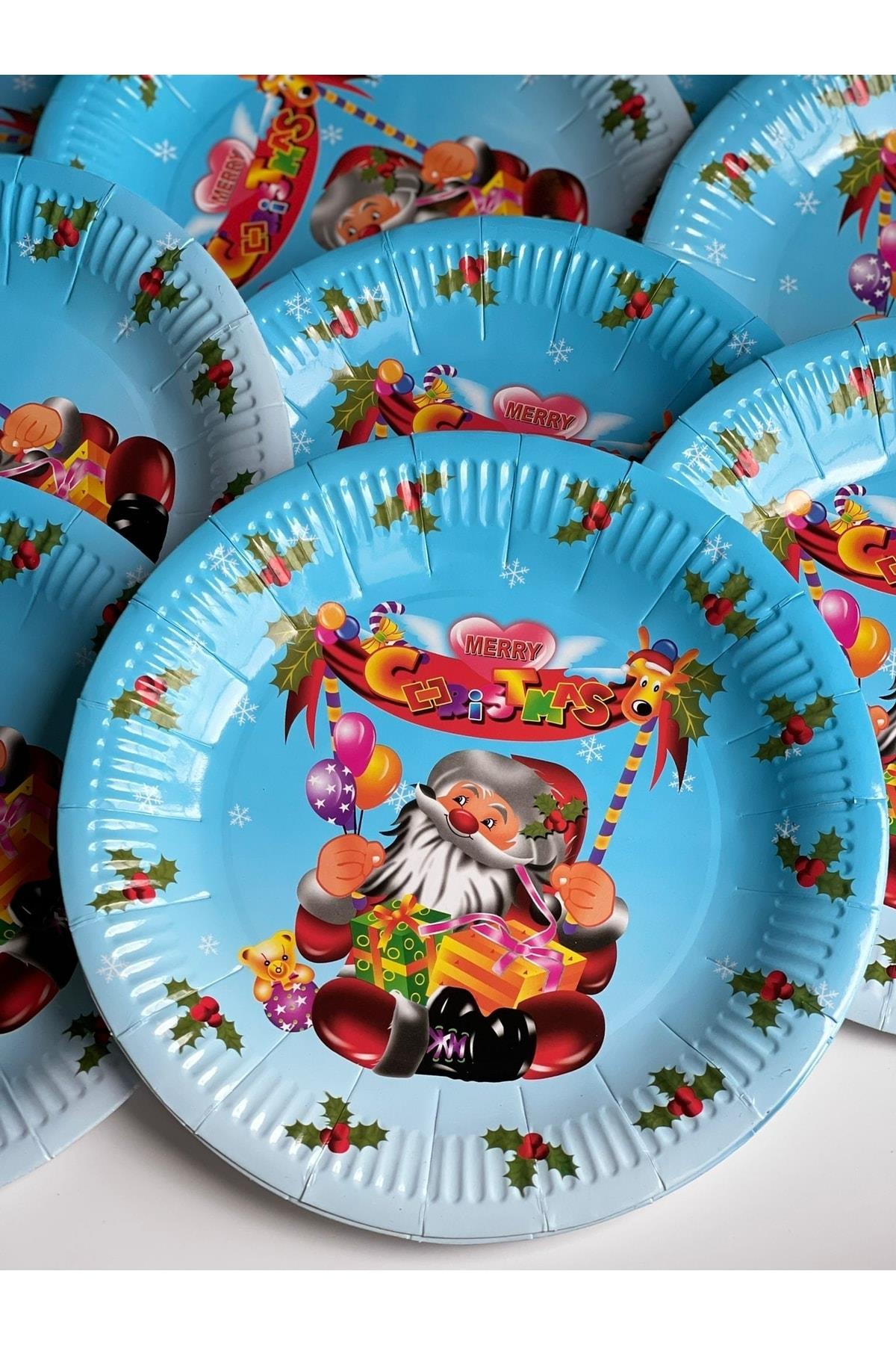 Ithal Yeni Yıl Yılbaşı Özel Lüks Sofra Sunum Noel Baba Desenli Karton Tabak 10lu Büyük