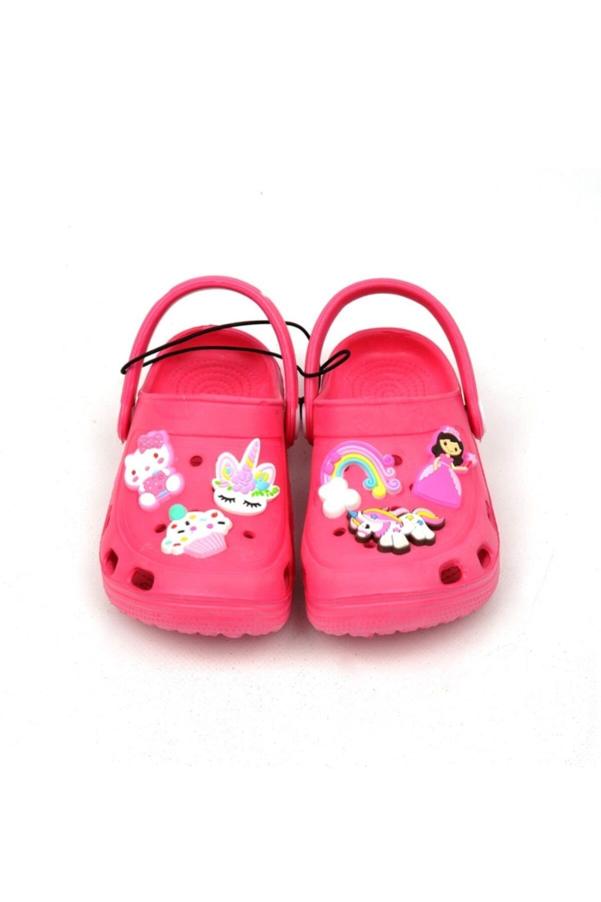 Kız Çıcuk Pembe Crocs Tarz Model Sandalet Terlik Prenses Hello Kitty Unicorn Gökkuşağı Süslü