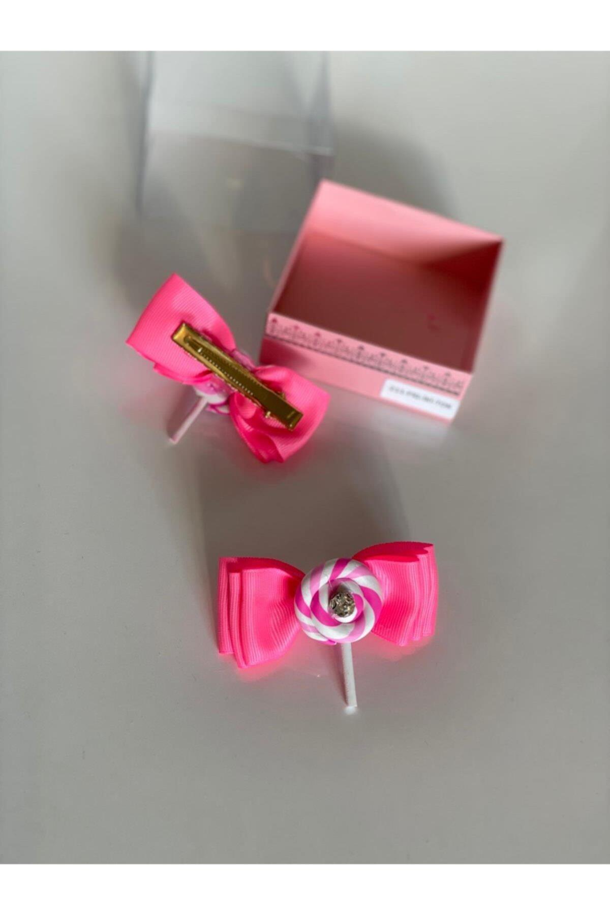 Kız Çocuk Neon Pembe 2' Li Mini Lolipop Süslü Toka