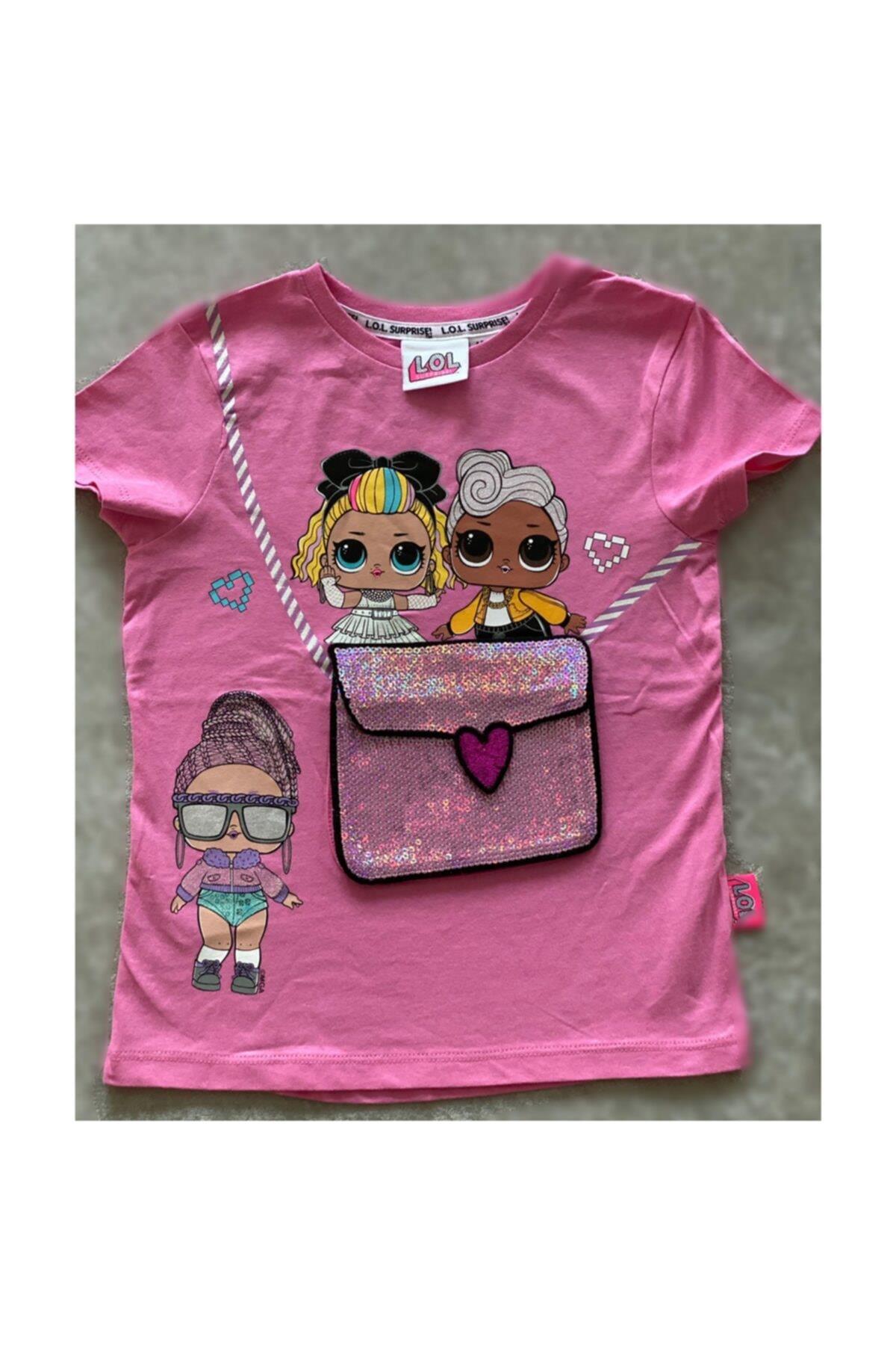 Kız Çocuk Pembe Pullu Çantalı T-shirt