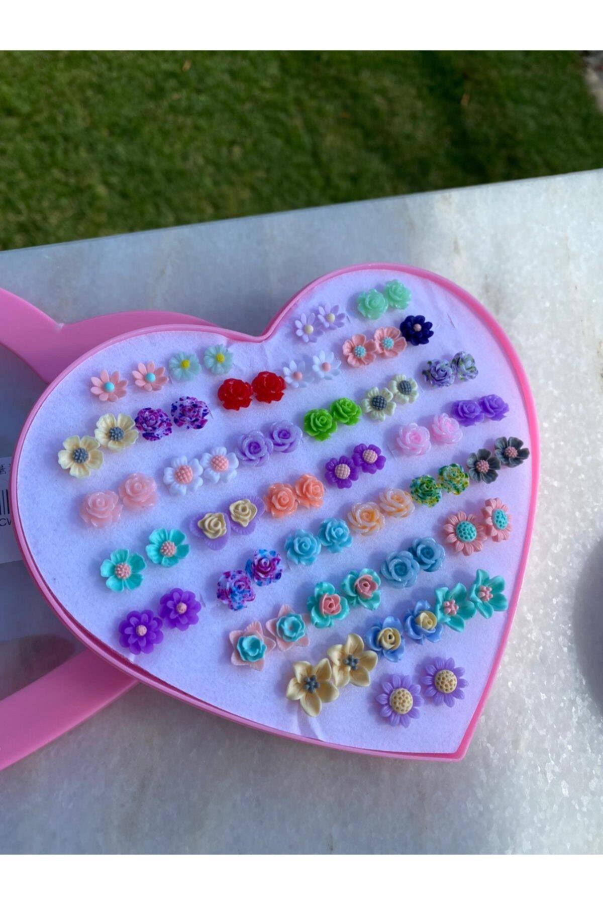 Kulakları Yara Yapmayan Kırılmayan 36 Küpe Set Pastel Renkli Pembe Lila Mor Yeşil Mavi Sarı Çiçekli