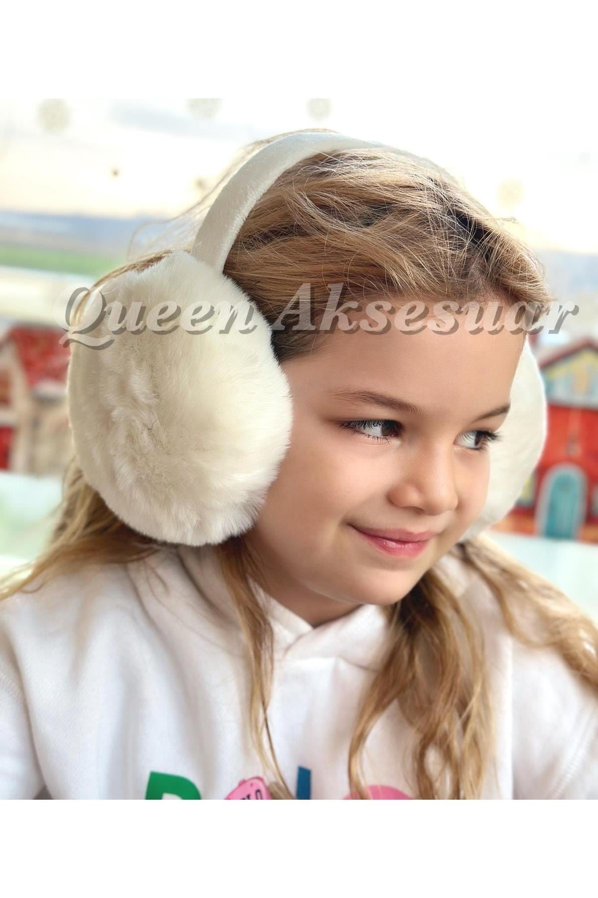 Kürklü Tüylü Peluş Katlanır Kulaklık Beyaz