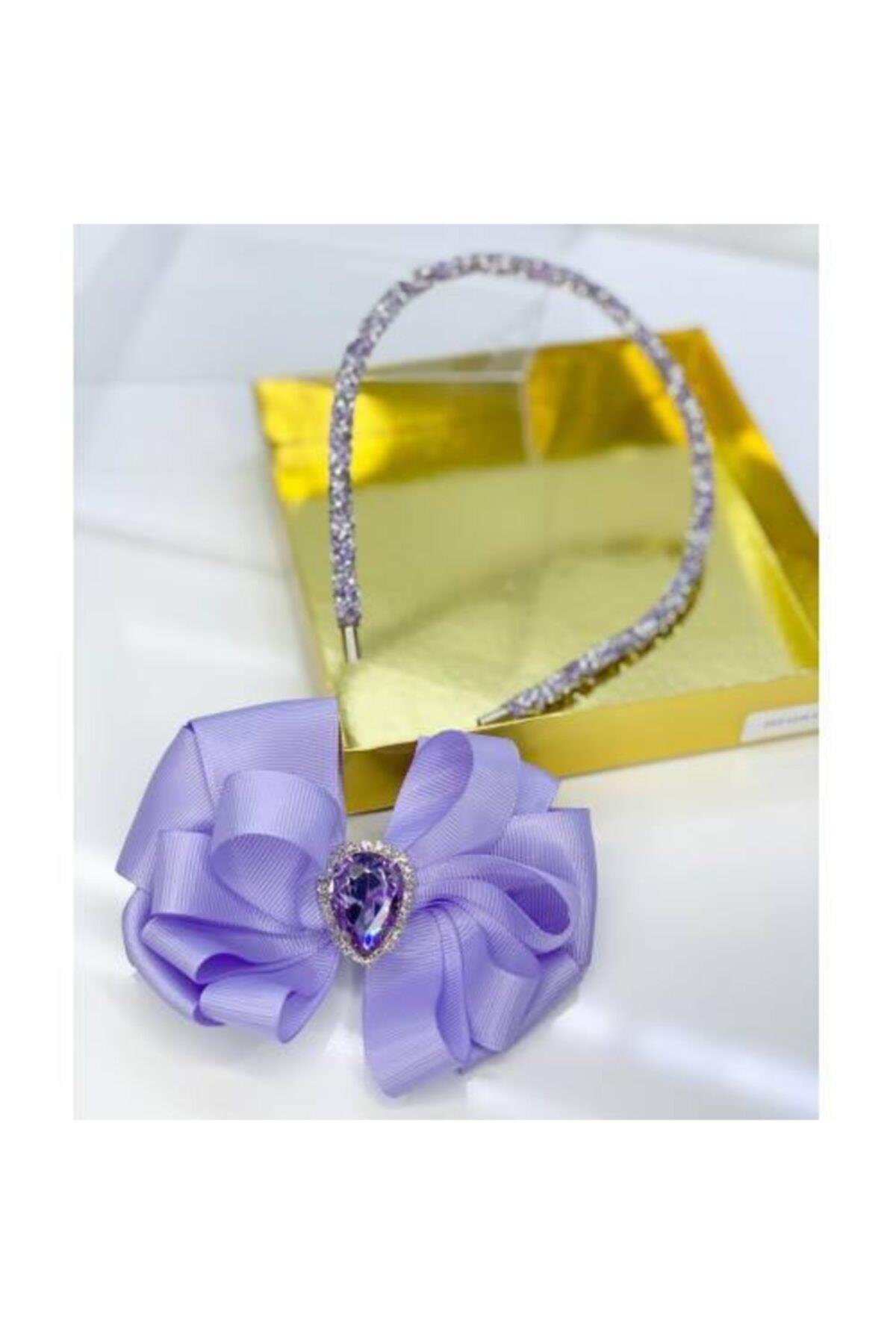 Lila Kristal Taşlı Luxury Anne Kız Çocuk Hediye Kına Düğün Tak Çıkar Taç
