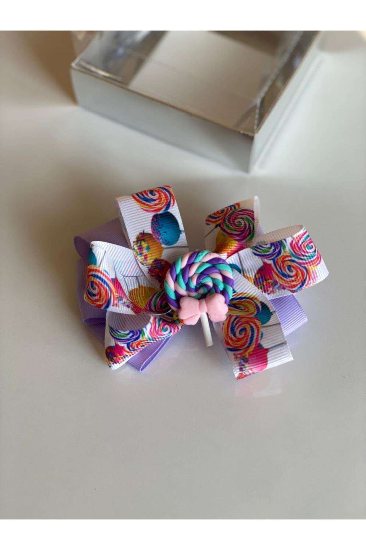 Lila Lolipop Figürlü Kız Çocuk Bebek Doğum Günü Hediye Pensli Toka