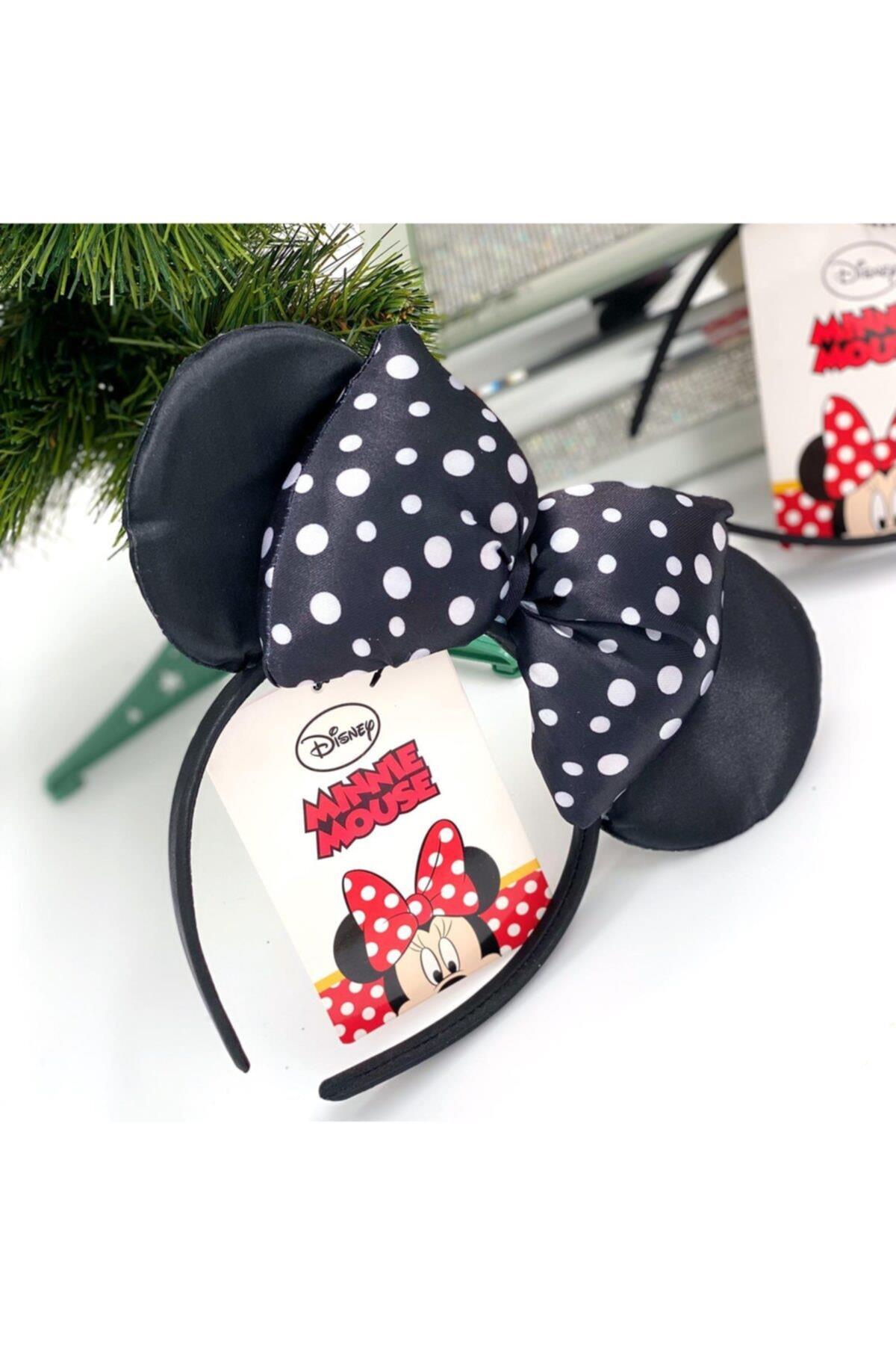 Lisanslı Disney Minnie Mouse Puantiyeli Fiyonk Saten Taç Çocuk Yetişkin Tacı Siyah