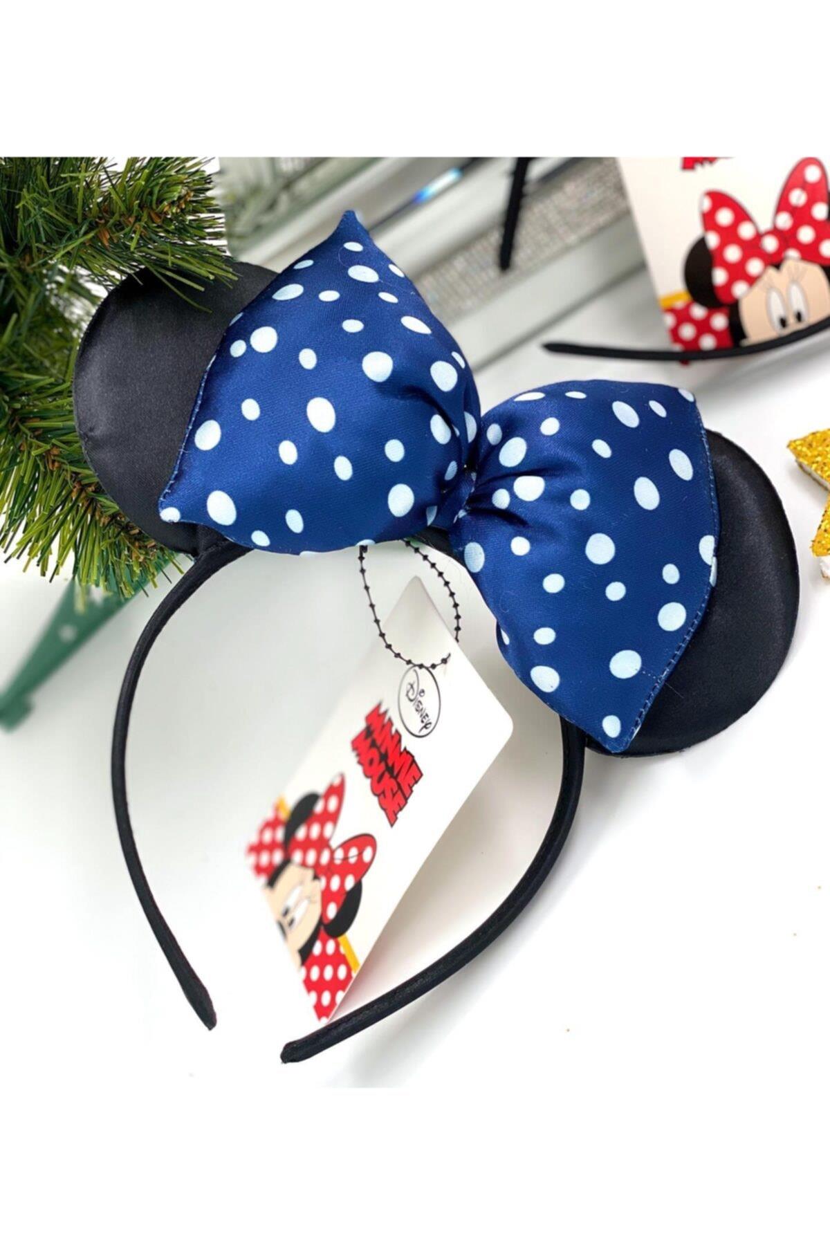 Lisanslı Disney Minnie Mouse Puantiyeli Fiyonk Saten Taç Çocuk Yetişkin Tacı Lacivert