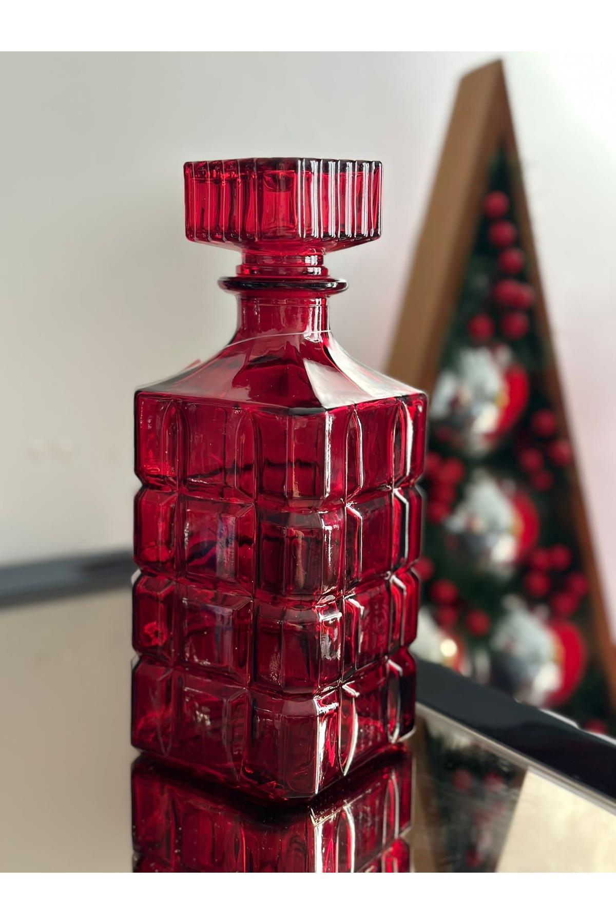 Lüks ithal kesme kristal kare kabartma motifli büyük cam şişe yılbaşı davet dekorasyon süs kapaklı