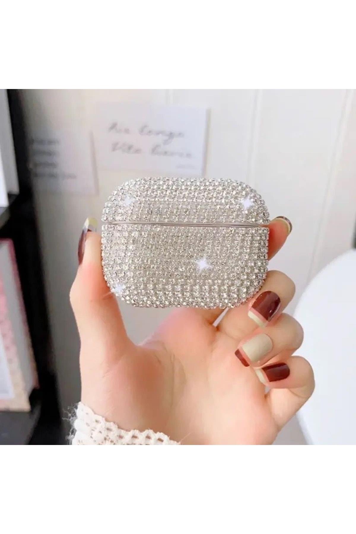 Lüks Swarovski Metal Kristal Taşlı Pro Kablosuz Kulaklık Kılıfı Kapak