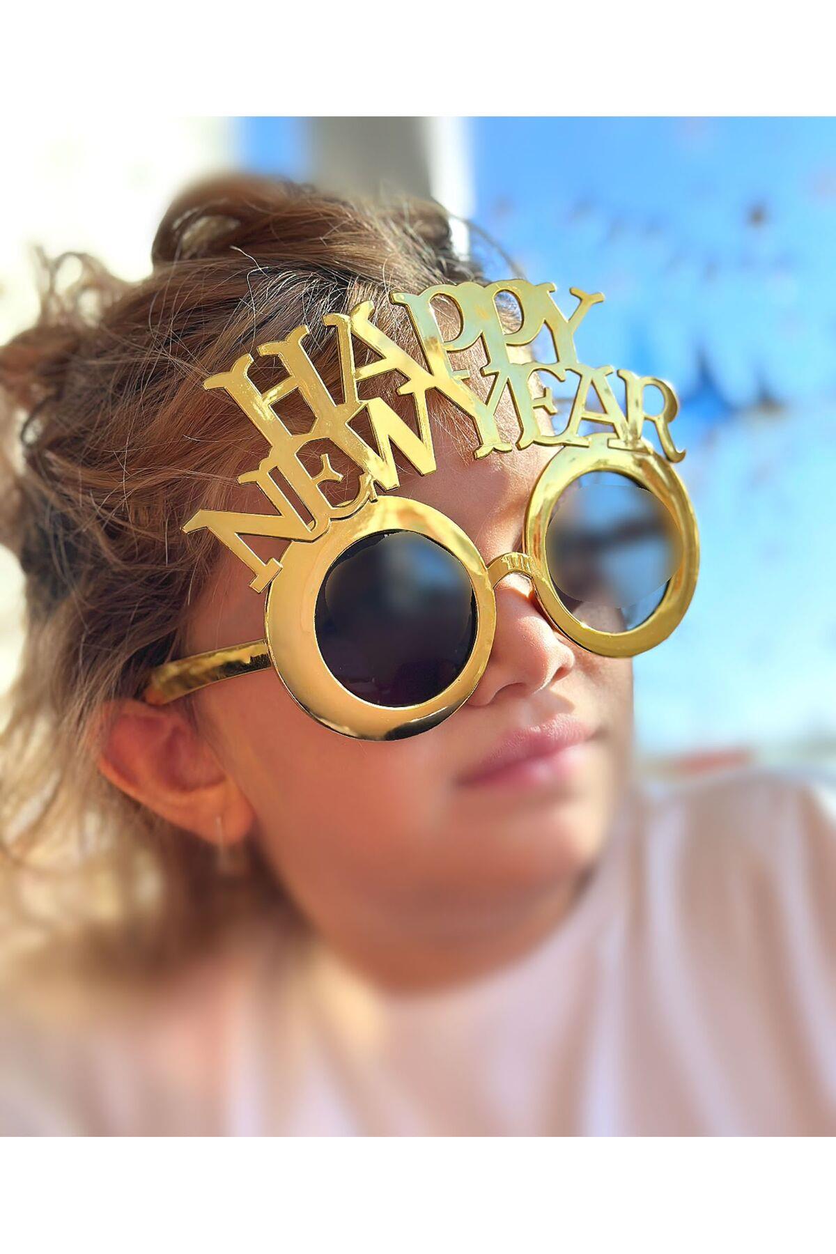 Lüks yeni yıl yılbaşı happy New year kadın çocuk gözlük parti gözlüğü altın yuvarlak