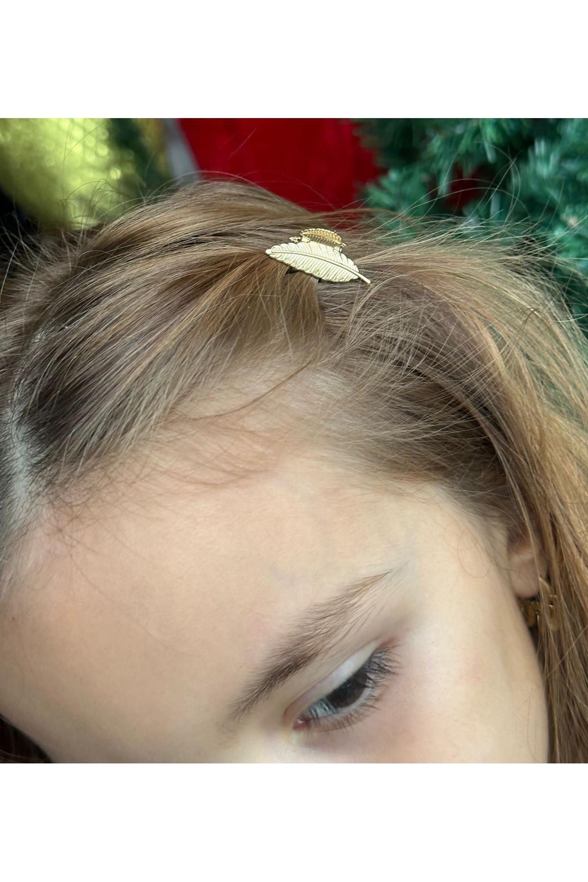 Metal mini 2li yaprak desenli mandal klipsli bebek çocuk toka seti gold altın