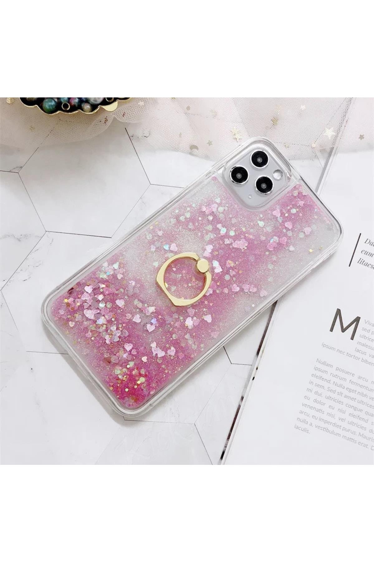 Moda Lüks Metal Gold Yüzüklü Standlı Hareketli 3d Sulu Sıvı Telefon Kılıfı Kapağı Kapak Iphone 11