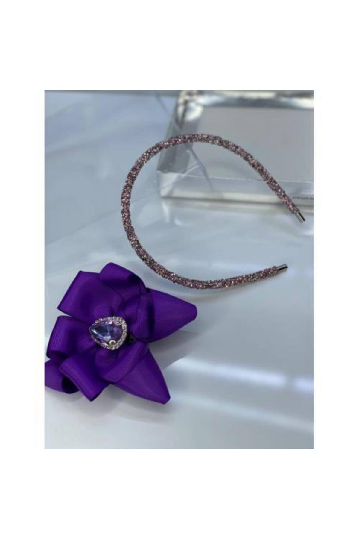 Mor Çiçek Broşlu Luxury Anne Kız Çocuk Taç