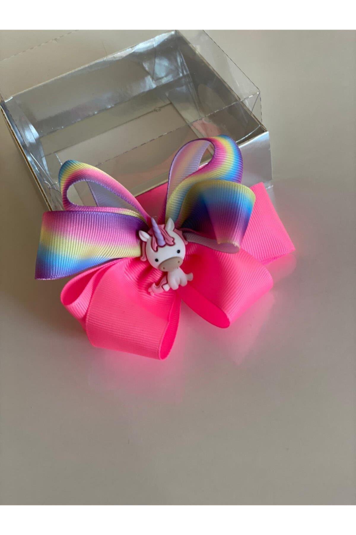 Neeon Pembe Unicorn Figürlü Kız Çocuk Bebek Doğum Günü Hediye Pensli Toka