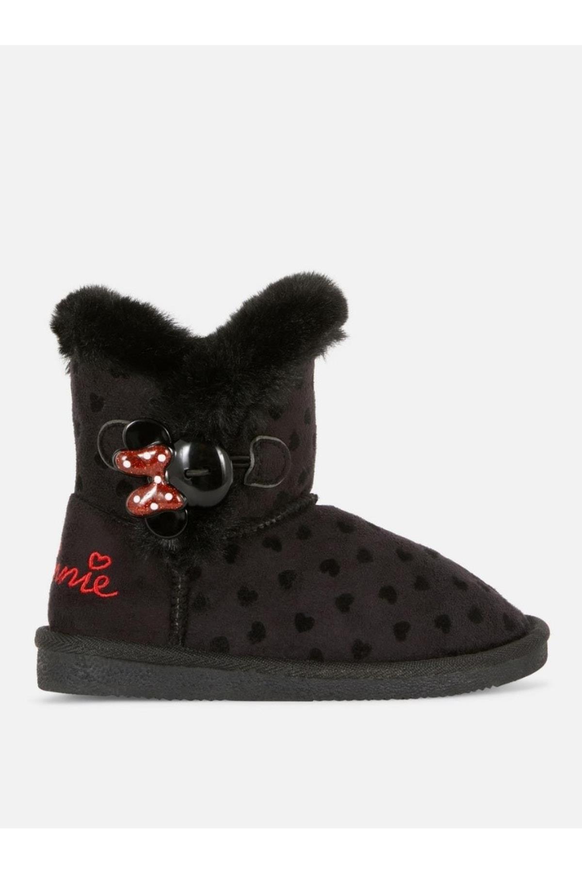 Orjinal Disney Mickey Minnie Mouse Ugg Tarz Kürklü Çocuk Botu Çizme Bot Siyah Peluş Kürk 29 Numara