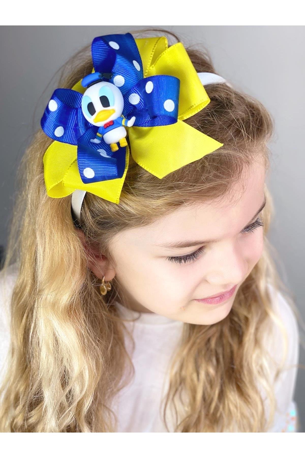 Özel Lüks Tasarım Disney Ördek Donald Duck Fiyonklu Puantiyeli Saten Taç Çocuk Tacı
