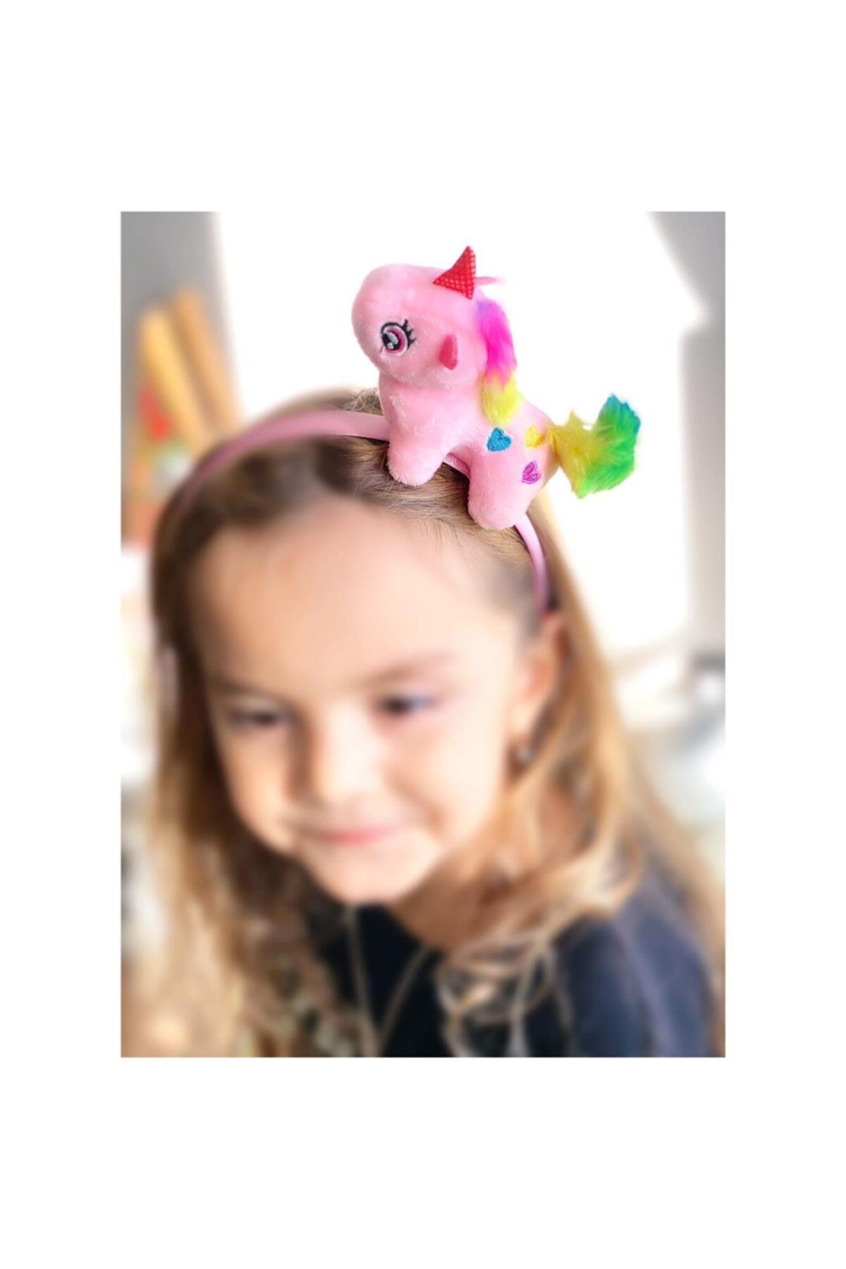 Özel Tasarım Sevimli Rengarenk Gökkuşağı Unicorn Peluş Taç Çocuk Tacı Pembe