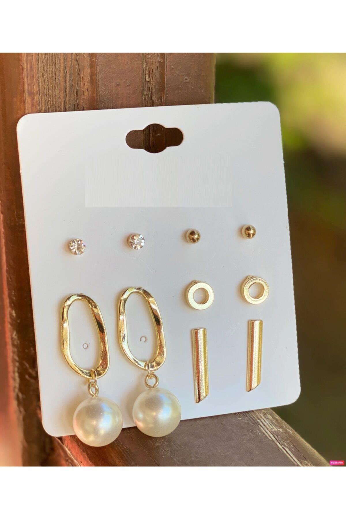 Özel Trend Moda Gold Inci Sarkıt Zikron Taş Küpe Seti