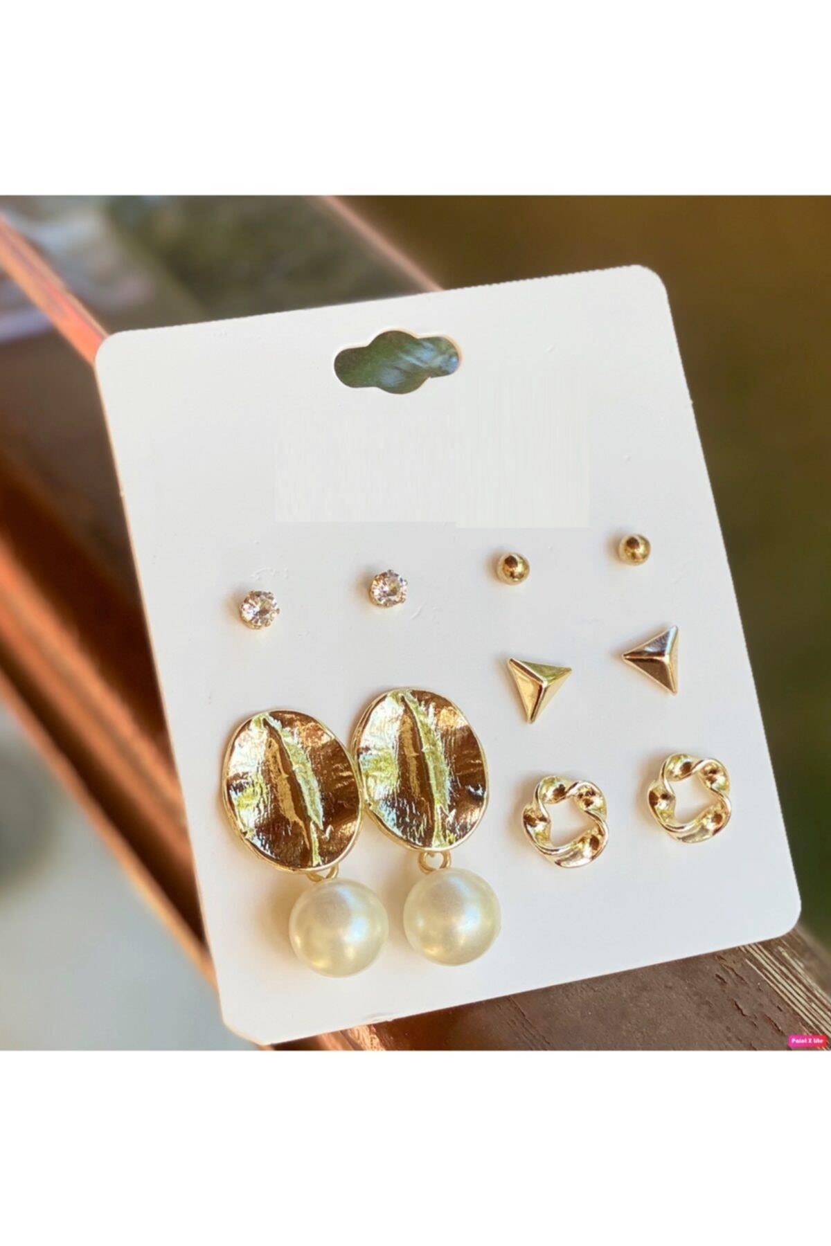 Özel Trend Moda Gold Sarkıt Inci Zikron Taş Küpe Seti