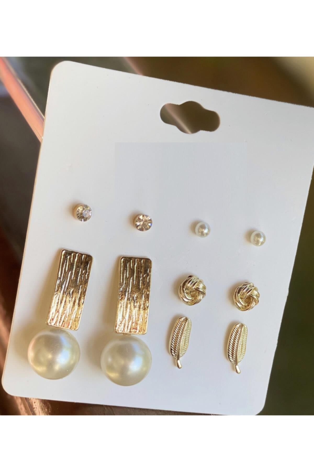 Özel Trend Moda Inci Gold Sarkıt Zikron Taş Küpe Seti