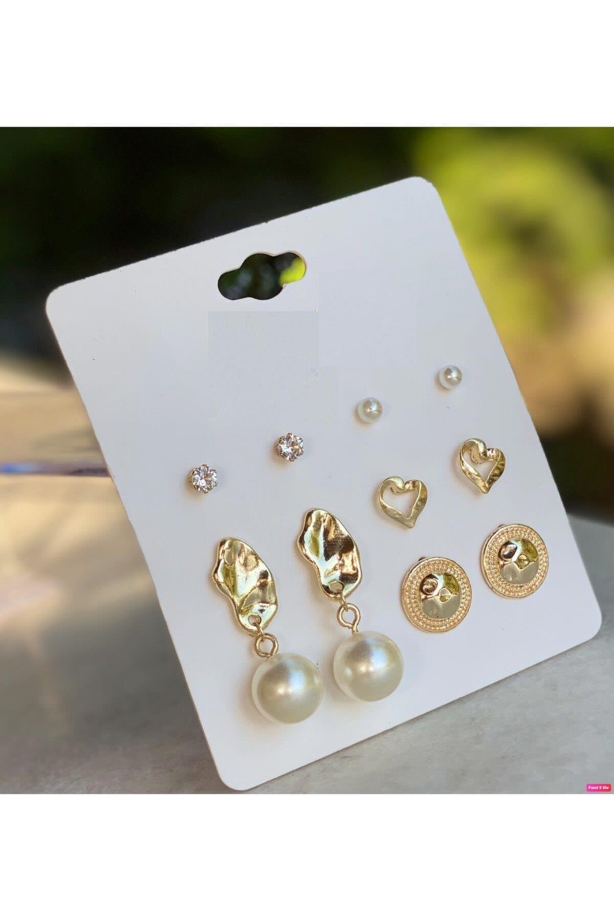 Özel Trend Moda Inci Gold Sarkıt Zikron Taş Küpe Seti