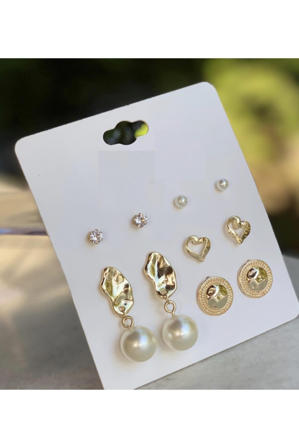 Özel Trend Moda Sarkıt Inci Gold Zikron Taş Küpe Seti