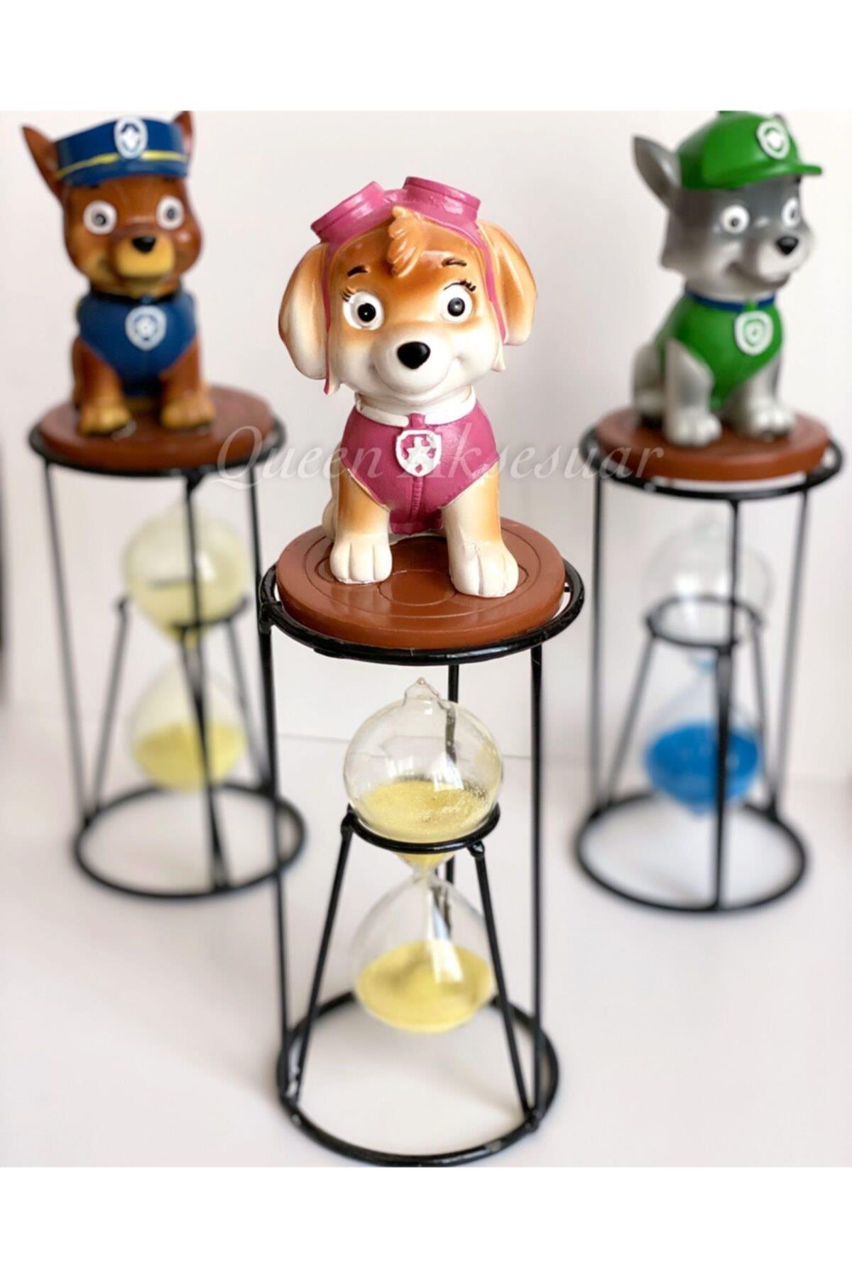 Paw Patrol Devriye Pembe Pilot Köpek Sky Büyük Dekorasyon Süs Biblo Kum Saati Hediyelik