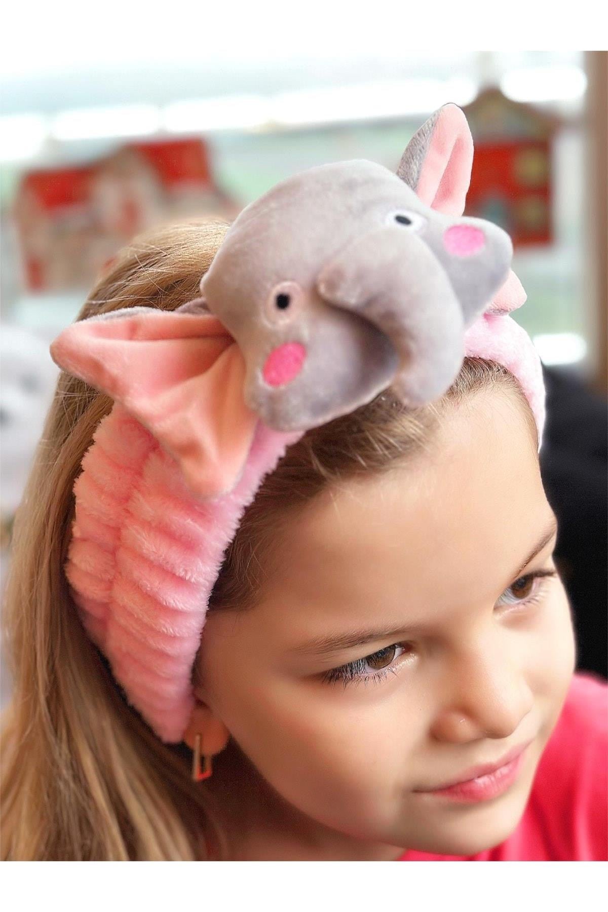 Peluş Pofuduk Fil 3d Boyutlu Yumuşak Bebek Çocuk Kadın Makyaj Bandana Saç Bantı Lastikli Esnek