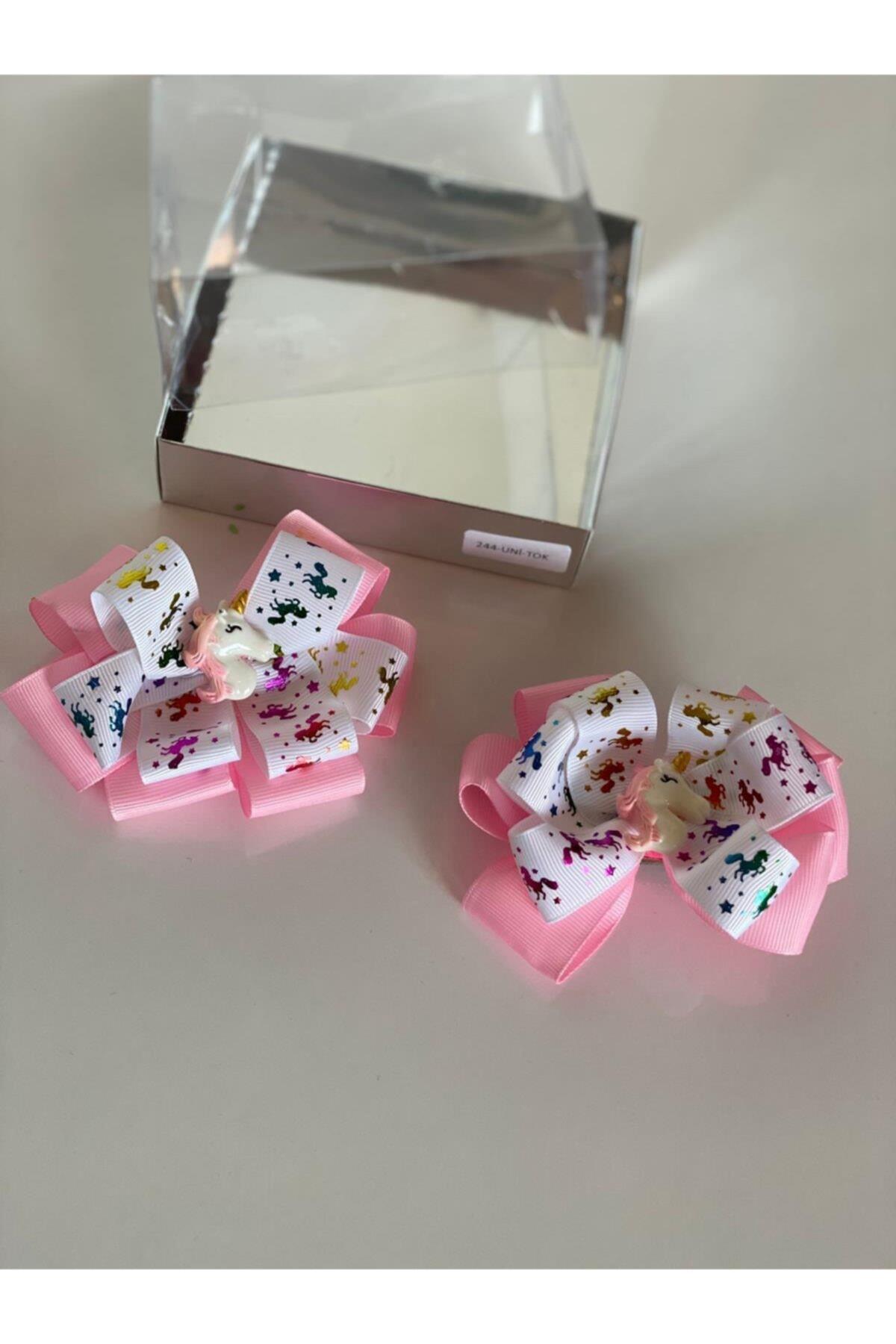 Pembe 2' Li Unicornlu Kız Çocuk Bebek Doğum Günü Hediye Klipsli Pensli Toka