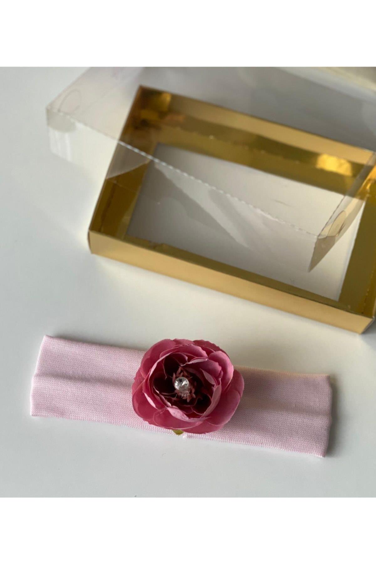 Pembe Taşlı Kristal Şeffaf Yapay Çiçekli Bebek Saç Bantları