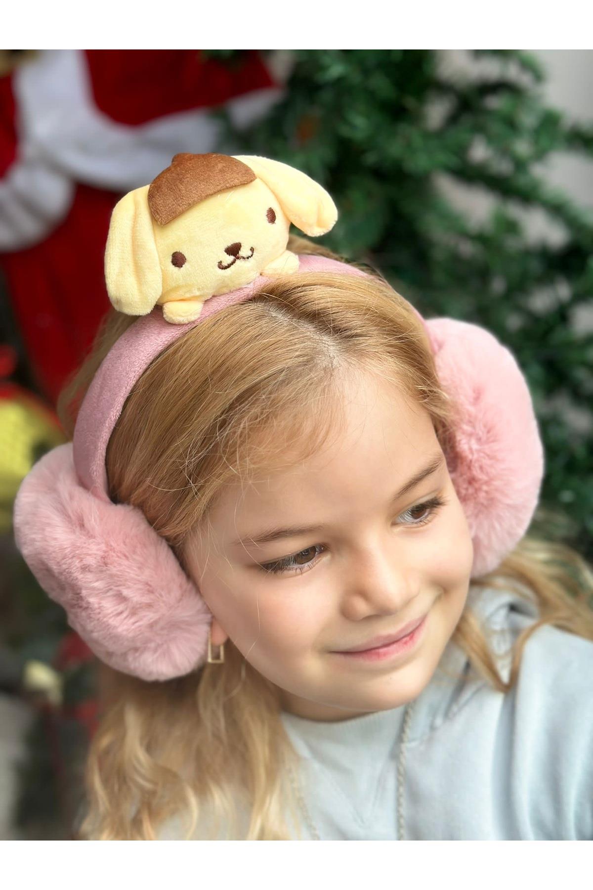 pompom purin köpekli Hello kitty kuromi peluş tüylü kulaklık tacı çocuk yetişkin taç kulaklığı pembe