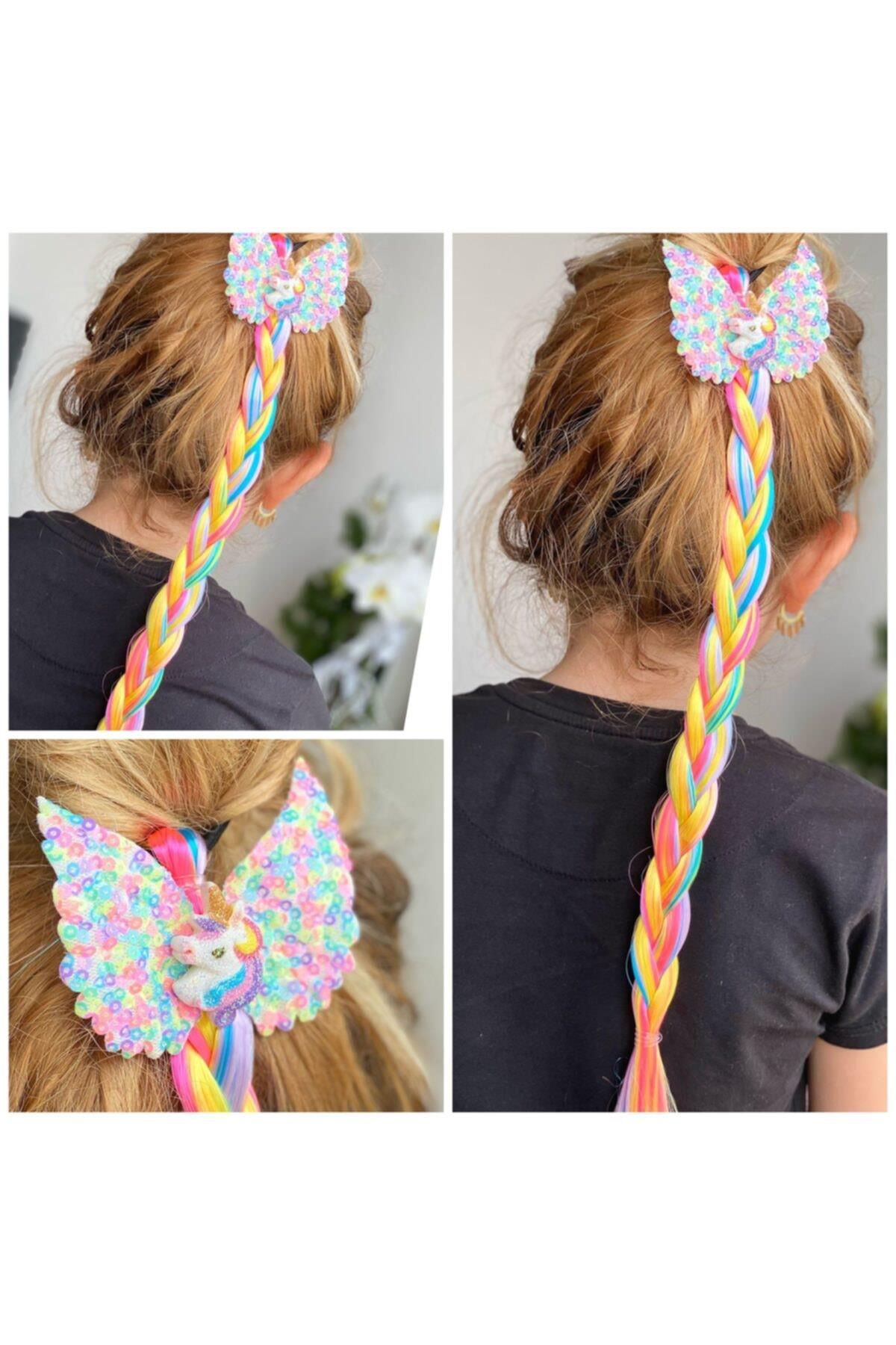 Pullu Melek Unicorn Gökkuşağı Renkli Postiş Toka
