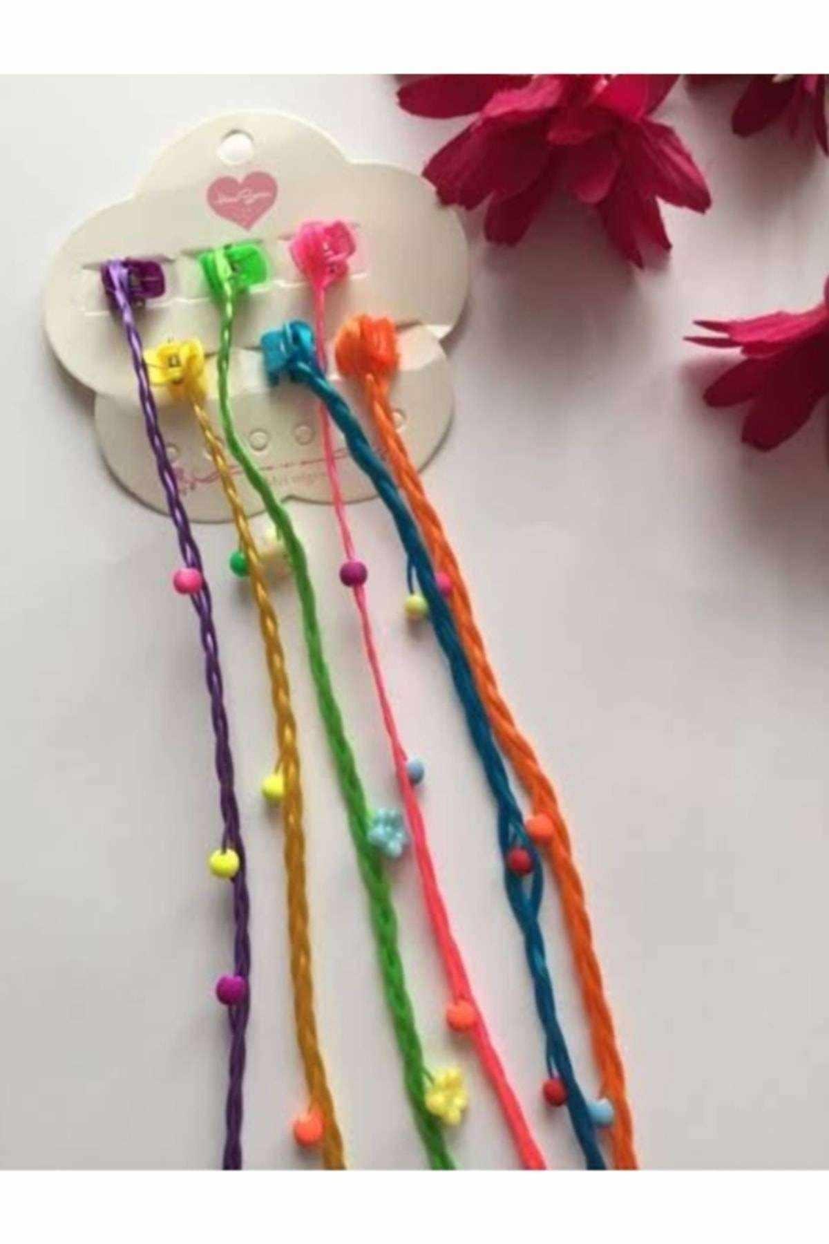 Rengarenk Unicorn 6lı Örgü Boncuklu Takma Saç Toka Pembe Mavi Sarı Mor Yeşil Renkli