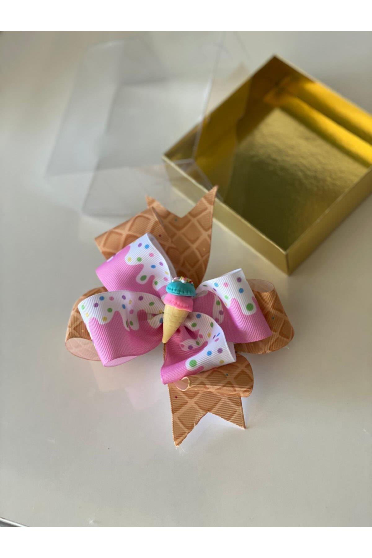 Renkli Ice Dondurma Figürlü Pembe Kornet Metal Klipsli Anne Kız Çocuk Tokası