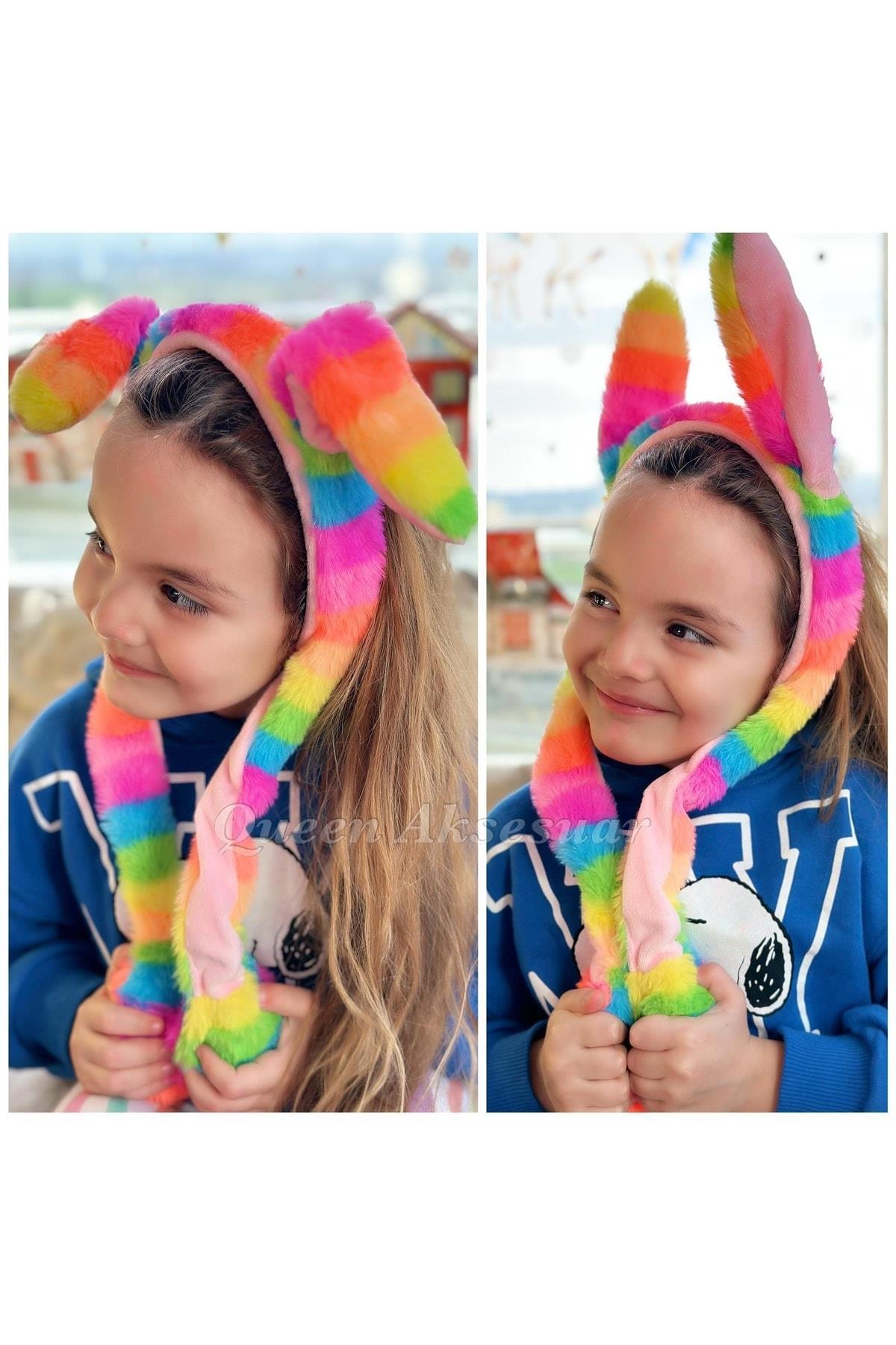 Renkli Unicorn Hareketli Oynar Kulaklı Pompalı Taç Sevimli Peluş Tavşan Köpek Erkek Kız Çocuk Tacı