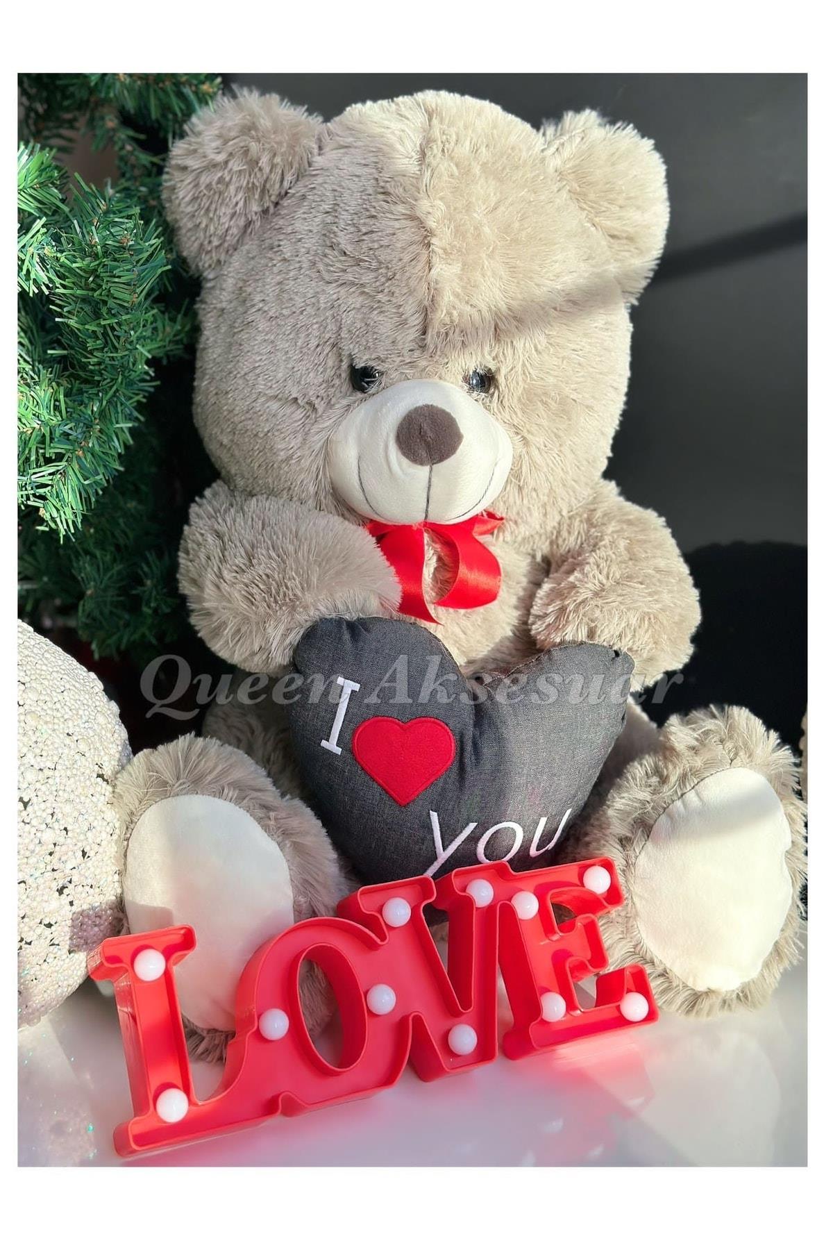 Sevgililer Günü Dev Lüks Peluş Oyuncak Ayıcık Love Dekorasyon Masa Gece Lambası Hediye Seti 70