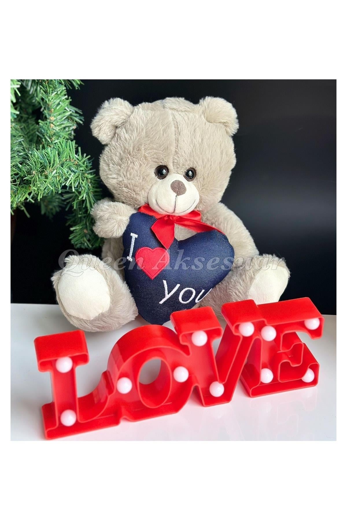 Sevgililer Günü Lüks Peluş Oyuncak Ayıcık I Love You Dekorasyon Masa Gece Lambası Hediye Seti