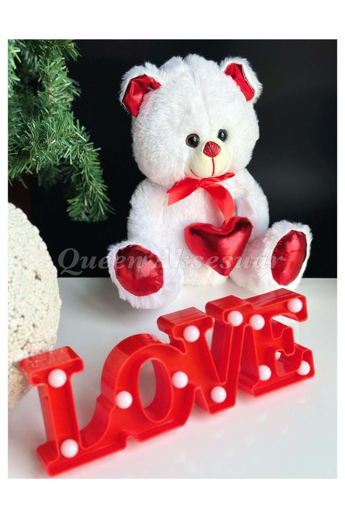 Sevgililer Günü Özel Lüks Peluş Oyuncak Ayıcık Love Dekorasyon Masa Gece Lambası Hediye Seti