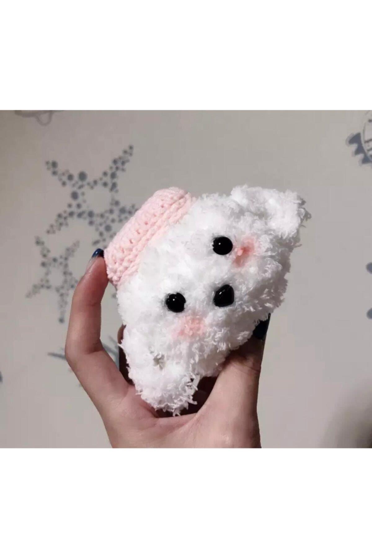 Sevimli Beyaz Pembe Şapkalı Peluş Tüylü Köpek   Kılıf Kapak
