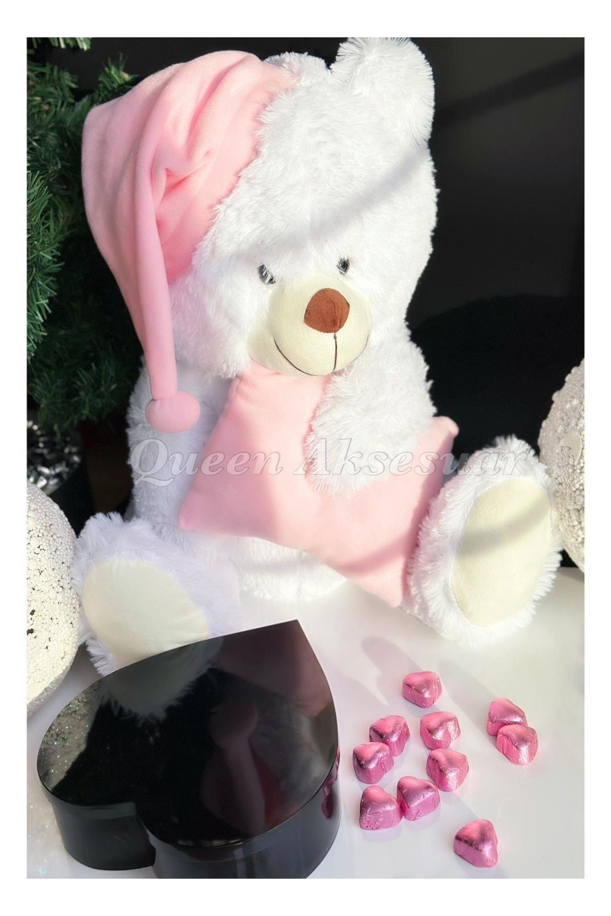 Sevimli Dev Lüks Peluş Oyuncak Ayıcık Uyku Arkadaşı Pembe Kalp Kutu Çikolata Hediye Seti 90cm