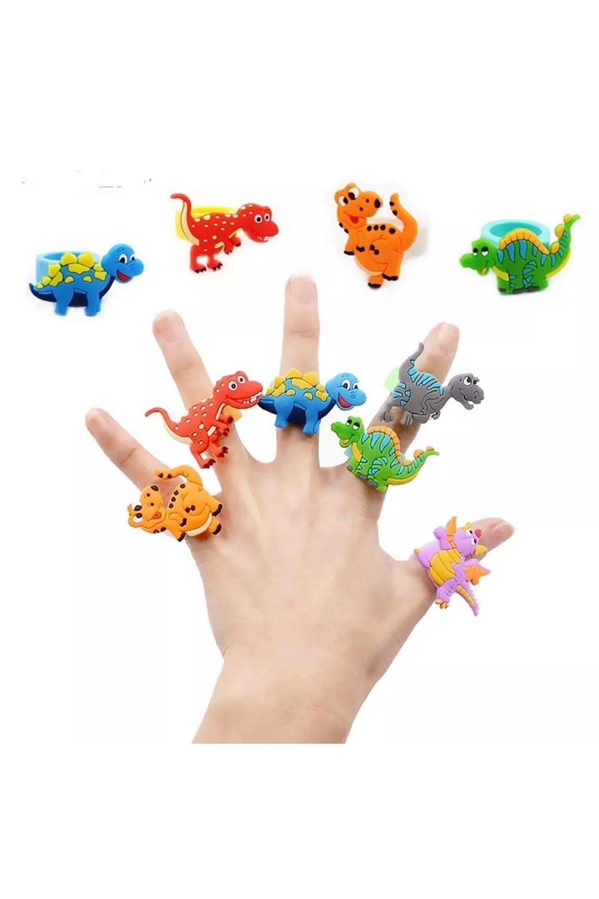 Sevimli Dinazorlar Parmak Kuklası Yüzük Silikon 3d Dinazor Parti Çocuk Yüzüğü 3lü Set