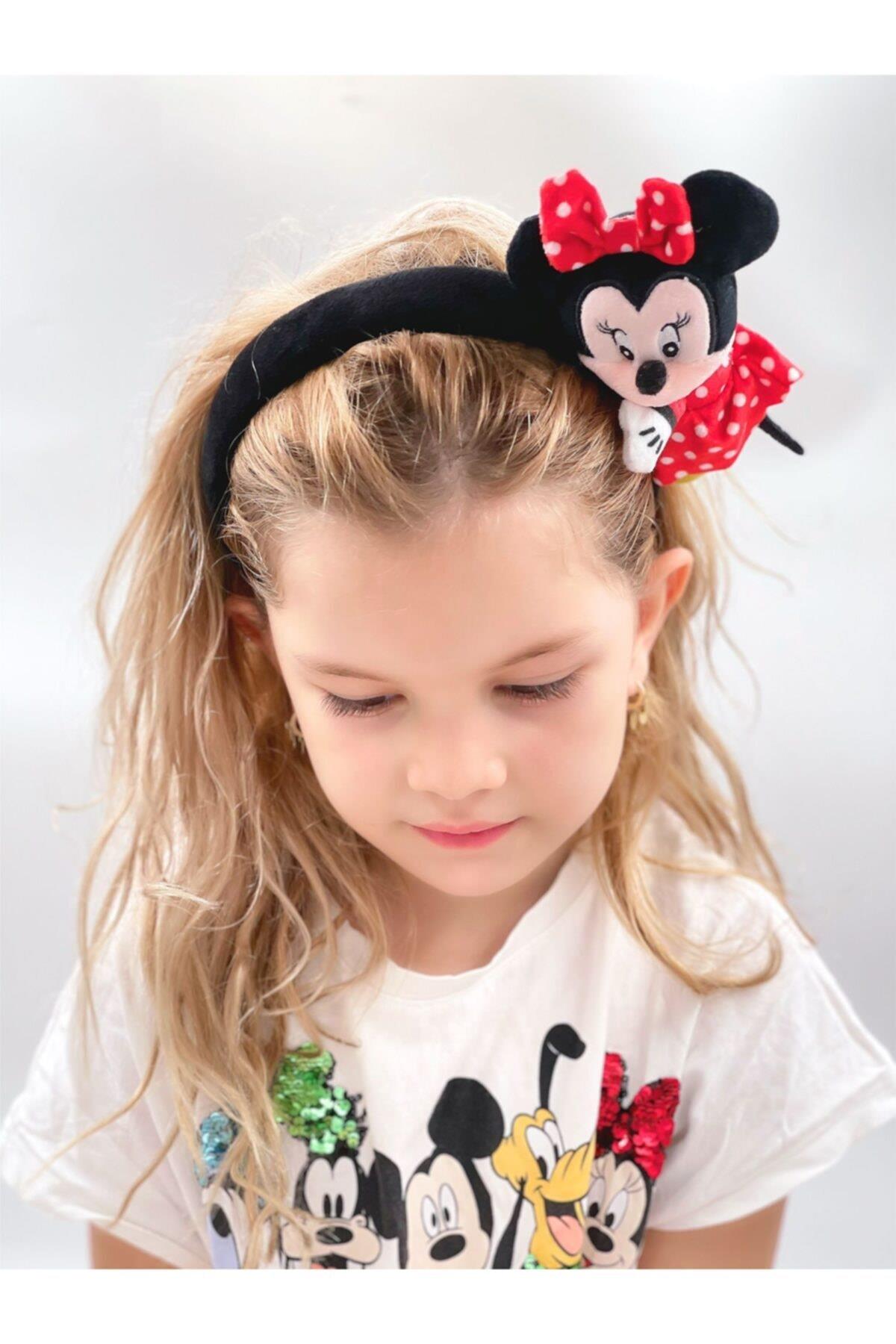 Sevimli Disney Minnie Mouse Peluş Oyuncaklı Yetişkin Çocuk Tacı Kadife Pofuduk 3d Taç