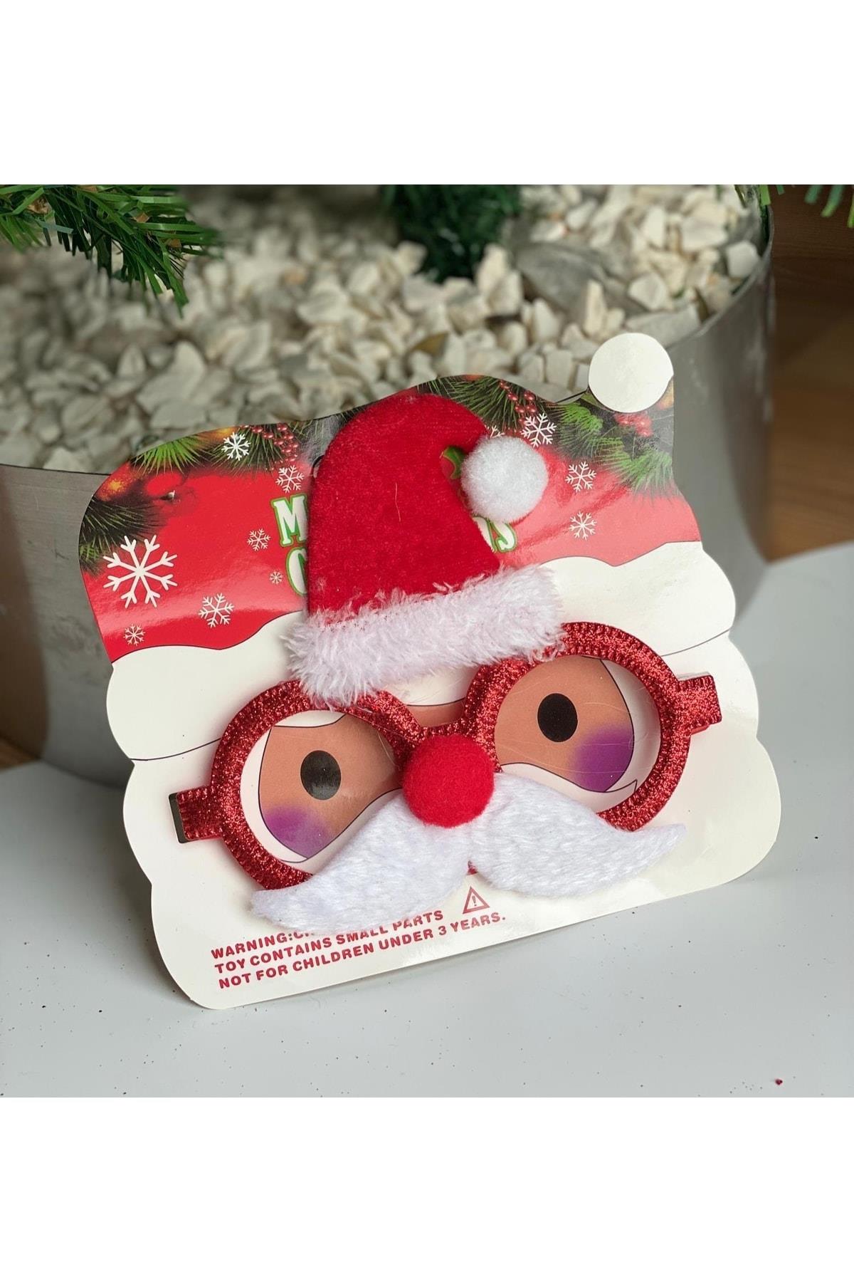 Sevimli Eğlenceli Yeni Yıl Yılbaşı Fotoğraf Gözlüğü Simli Noel Baba Bıyığı Şapkası Gözlük