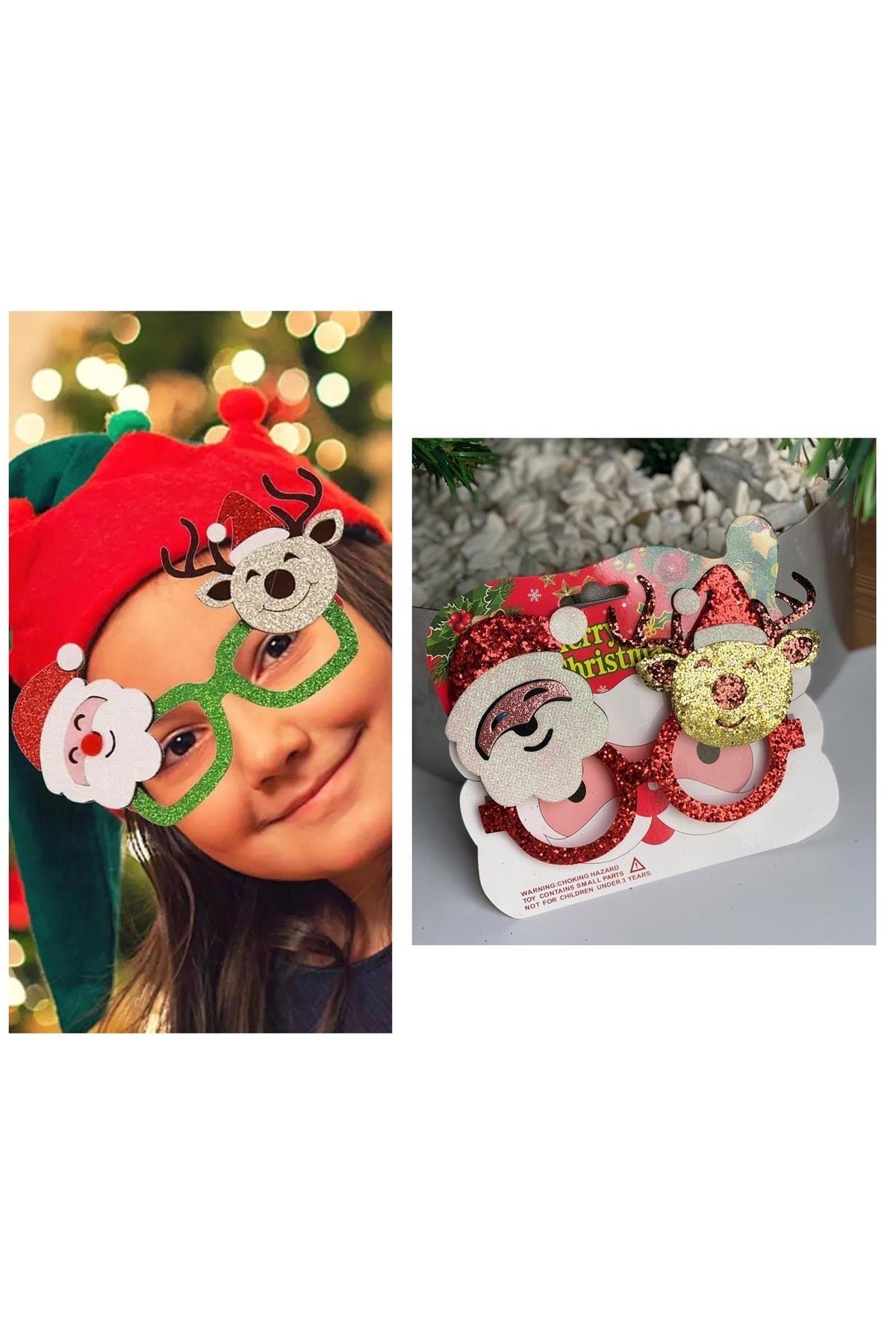 Sevimli Eğlenceli Yeni Yıl Yılbaşı Fotoğraf Gözlüğü Simli Noel Baba Geyiği Geyik Gözlük