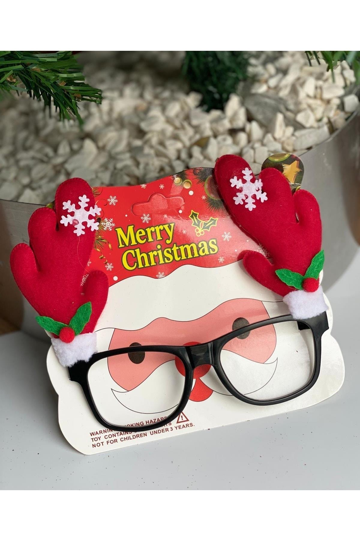 Sevimli Eğlenceli Yeni Yıl Yılbaşı Gözlüğü Simli Geyik Boynuzlu Noel Gözlük