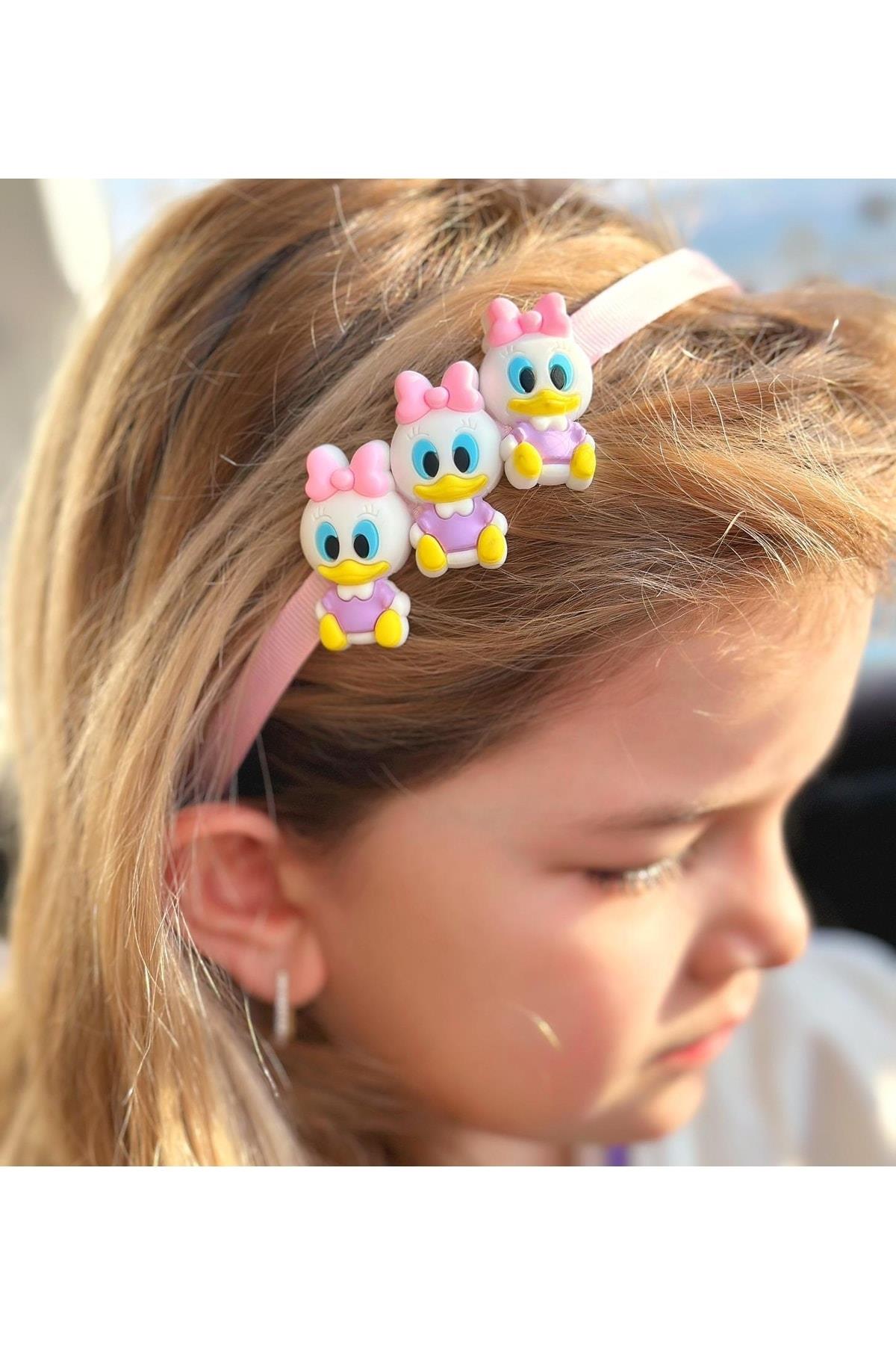 Sevimli Trend Moda 3d Boyutlu Oyuncak 3lü Ördek Daisy Taç Kadın Çocuk Tacı Kırmızı Pembe
