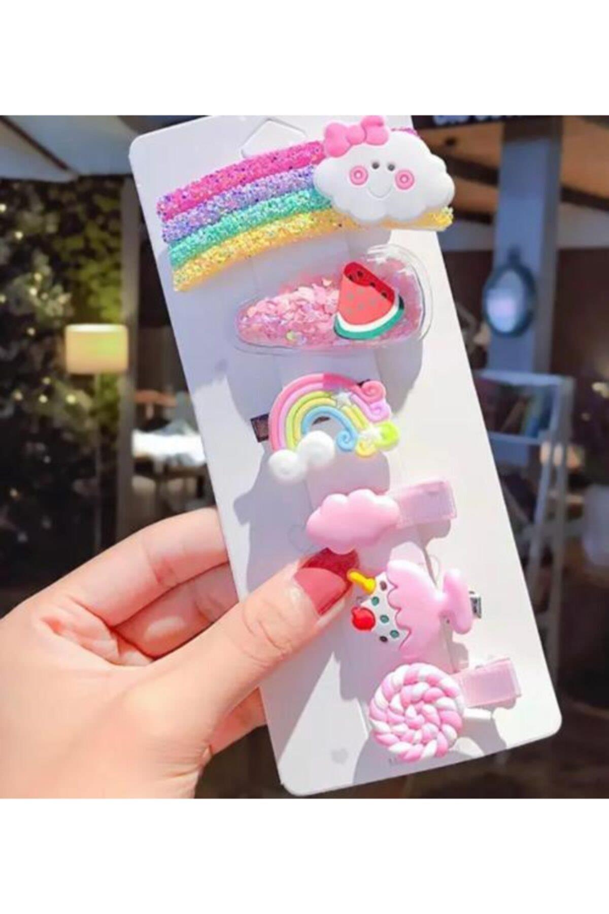 Simli Pullu Gökkuşağı Şeker Meyve Renkli Çocuk Bebek Toka Seti