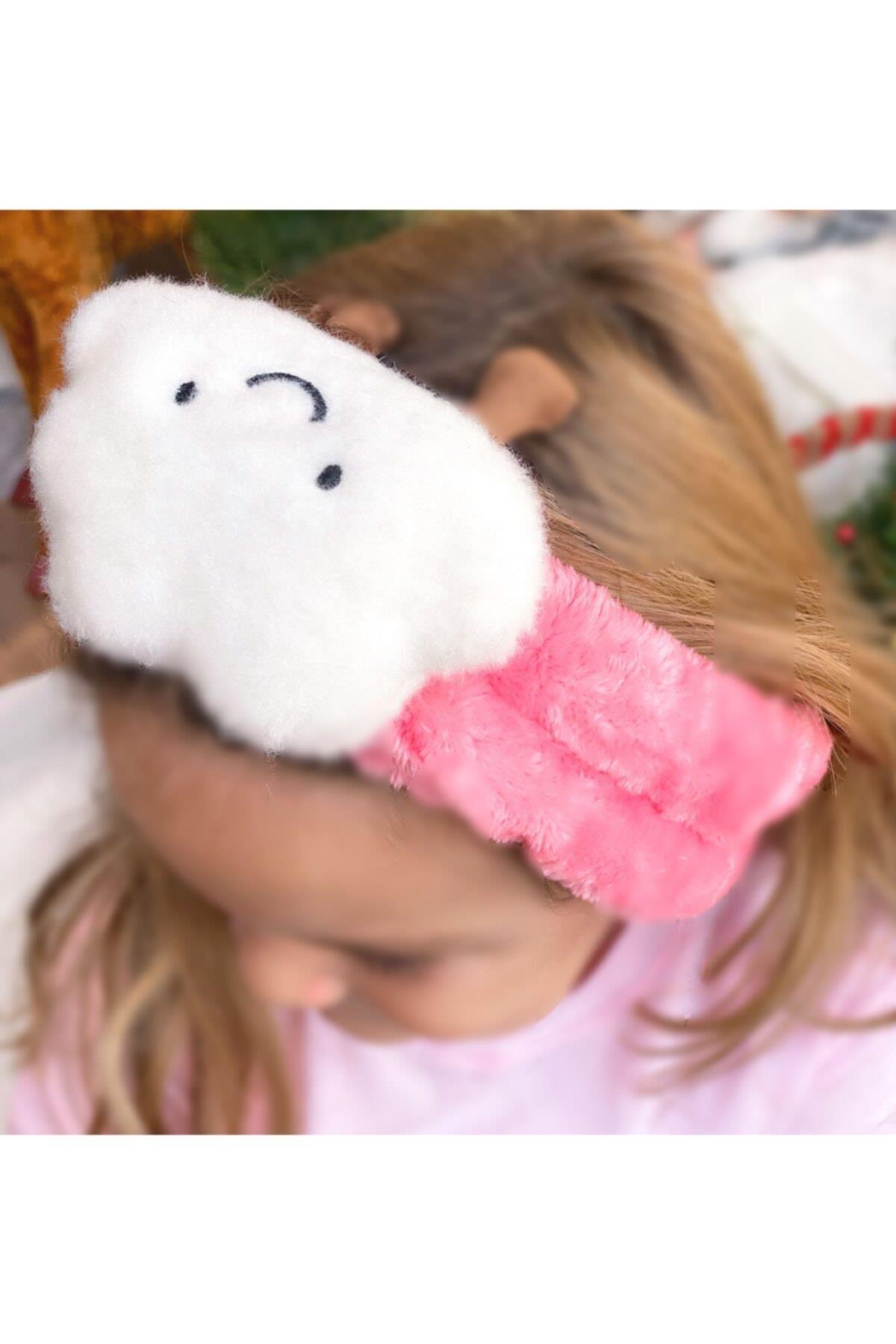 Şirin Sevimli Kadife Pofuduk Bulut Çocuk Bebek Saç Bantı Bandana Koyu Pembe