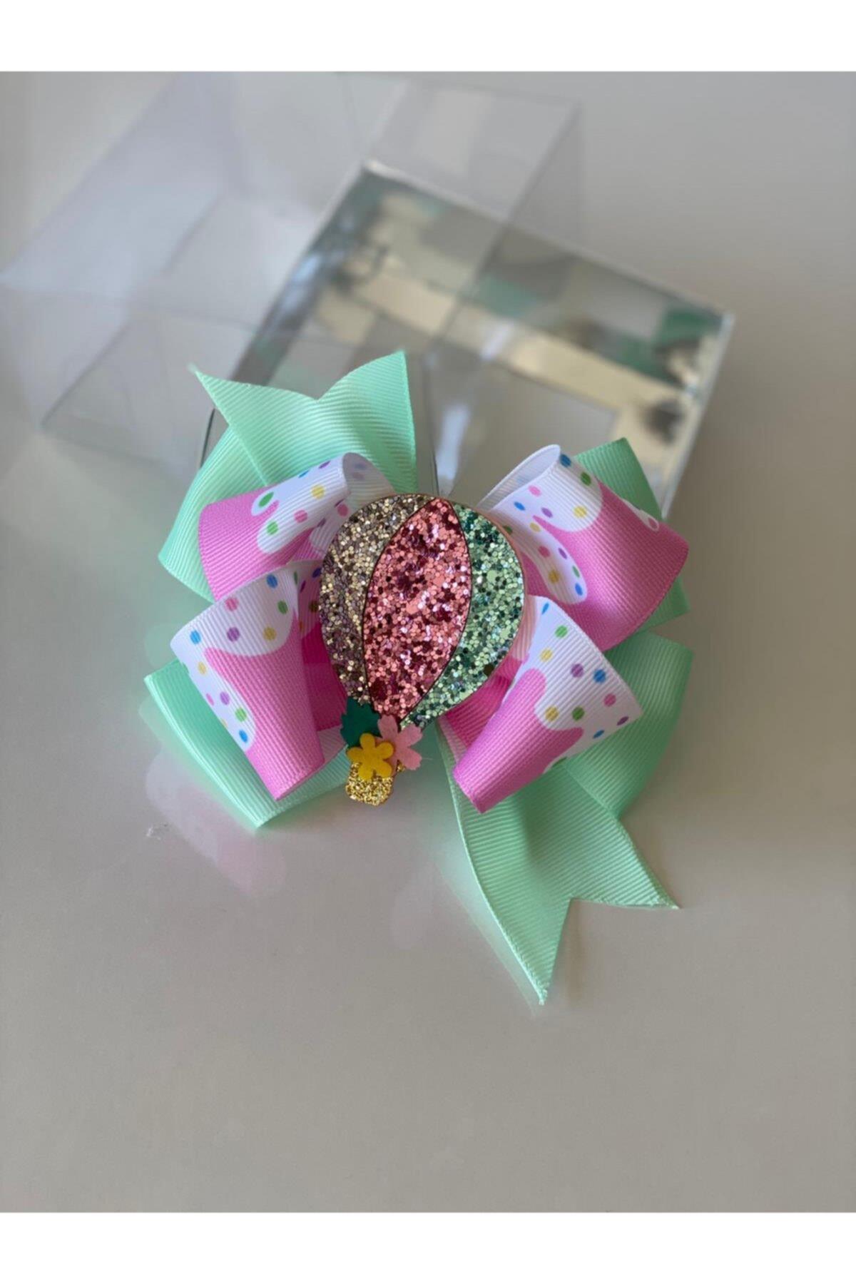 Su Yeşili Renkli Ice Dondurma Simli Pullu Balon Metal Pensli Toka Anne Kız Çocuk