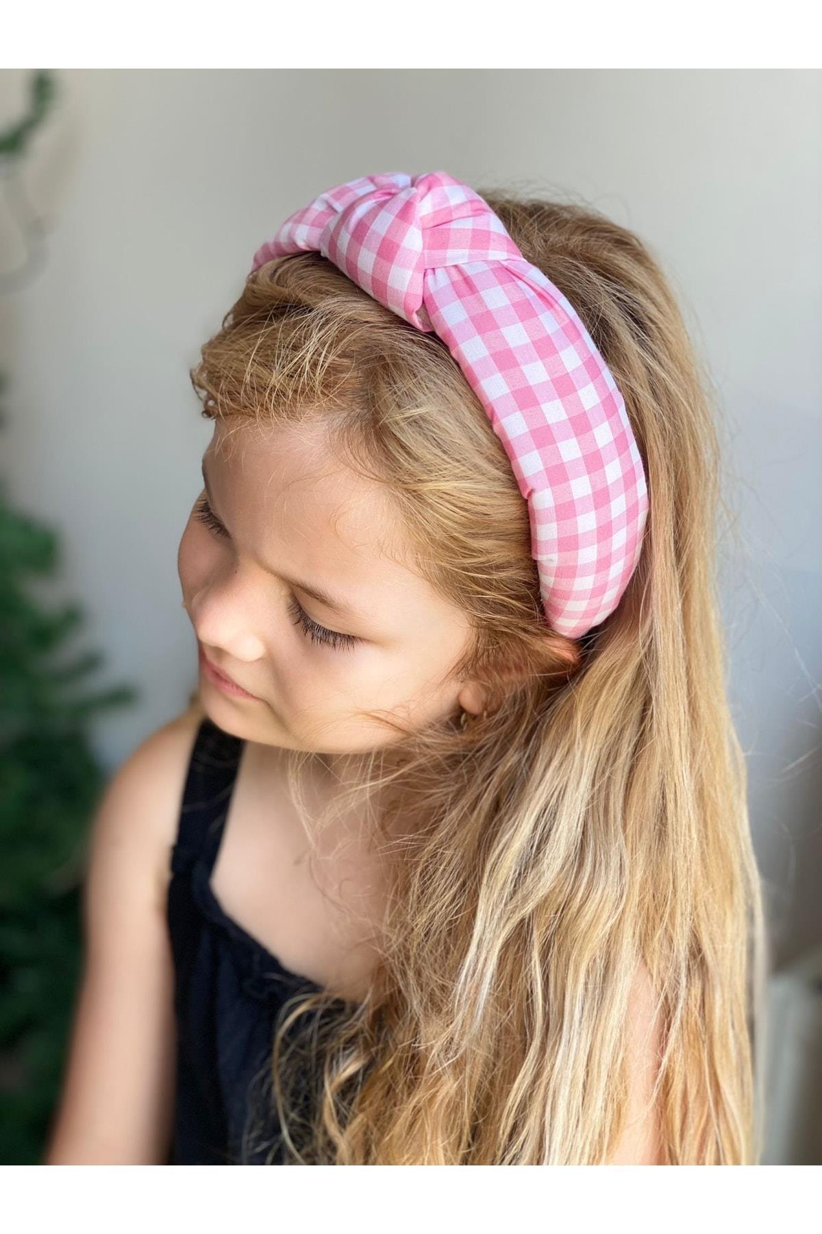 Süngerli Düğümlü Mini Piti Kareli Taç Kadın Çocuk Tacı Pembe