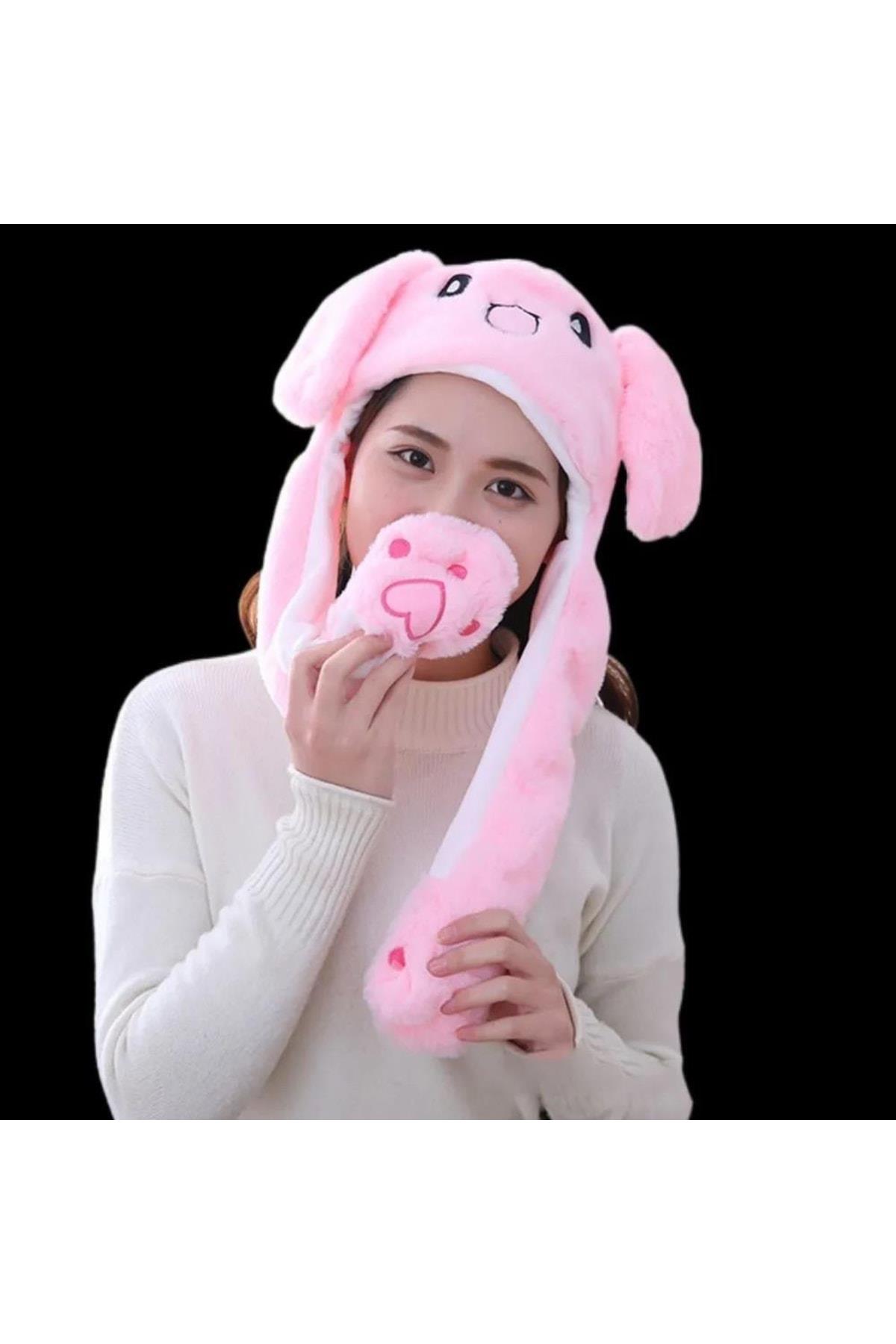 Trend Influencer Hareketli Oynar Kulaklı Pompalı Tavşan Şapka Sevimli Peluş Oyuncaklı Çocuk Yetişkin